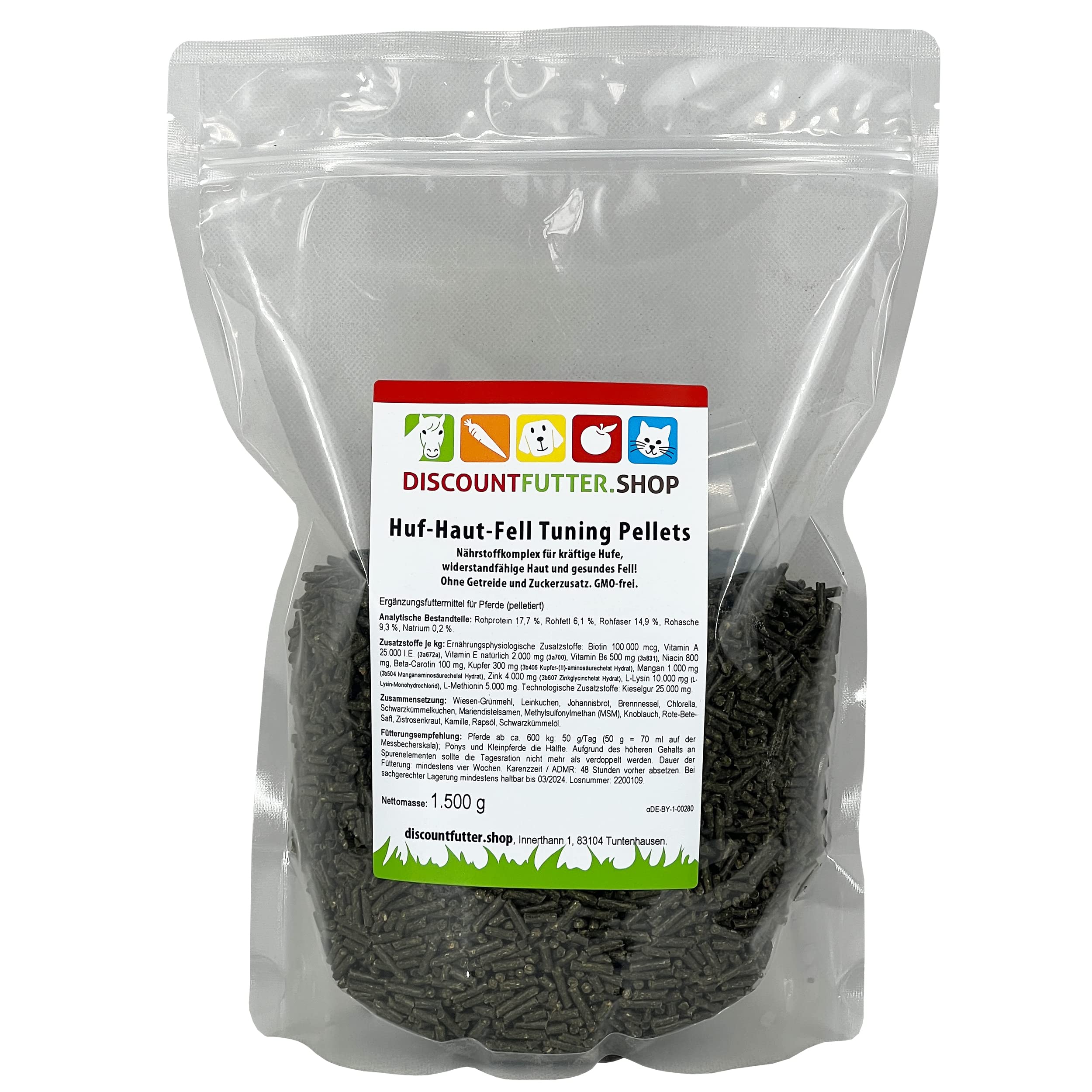 Huf-Haut-Fell Tuning Pellets 1,5 kg I Nährstoffe für kräftige Hufe, widerstandsfähige Haut und gesundes Fell beim Pferd