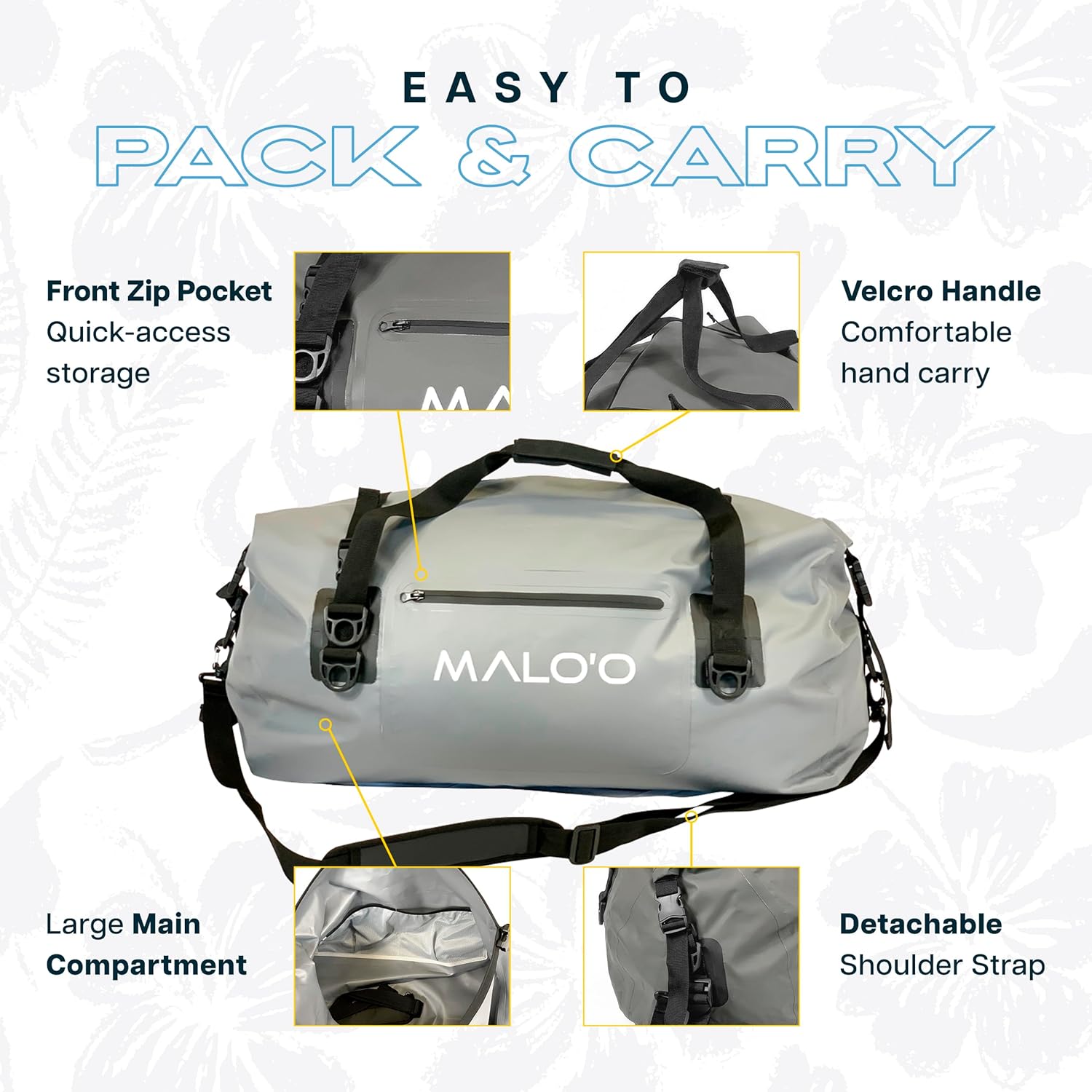 Malo’o Waterproof Dry Duffel, Heavy-Duty Roll Top Waterproof Gear Bag with Shoulder Strap & Molle Loops, Marine Duffel for Kayaking, Boating, Camping, Beach & Travel, Grey, 60L - Image 3