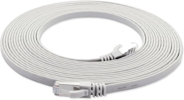 1aTTack.de 10m - weiß - 1 Stück Cat7 Flachkabel Netzwerkkabel Cat 7 Rohkabel Gigabit Lan (10Gbit/s) Flachbandkabel Verlegekabel Patchkabel Flach Slim Rj 45 Stecker Cat6a - 1