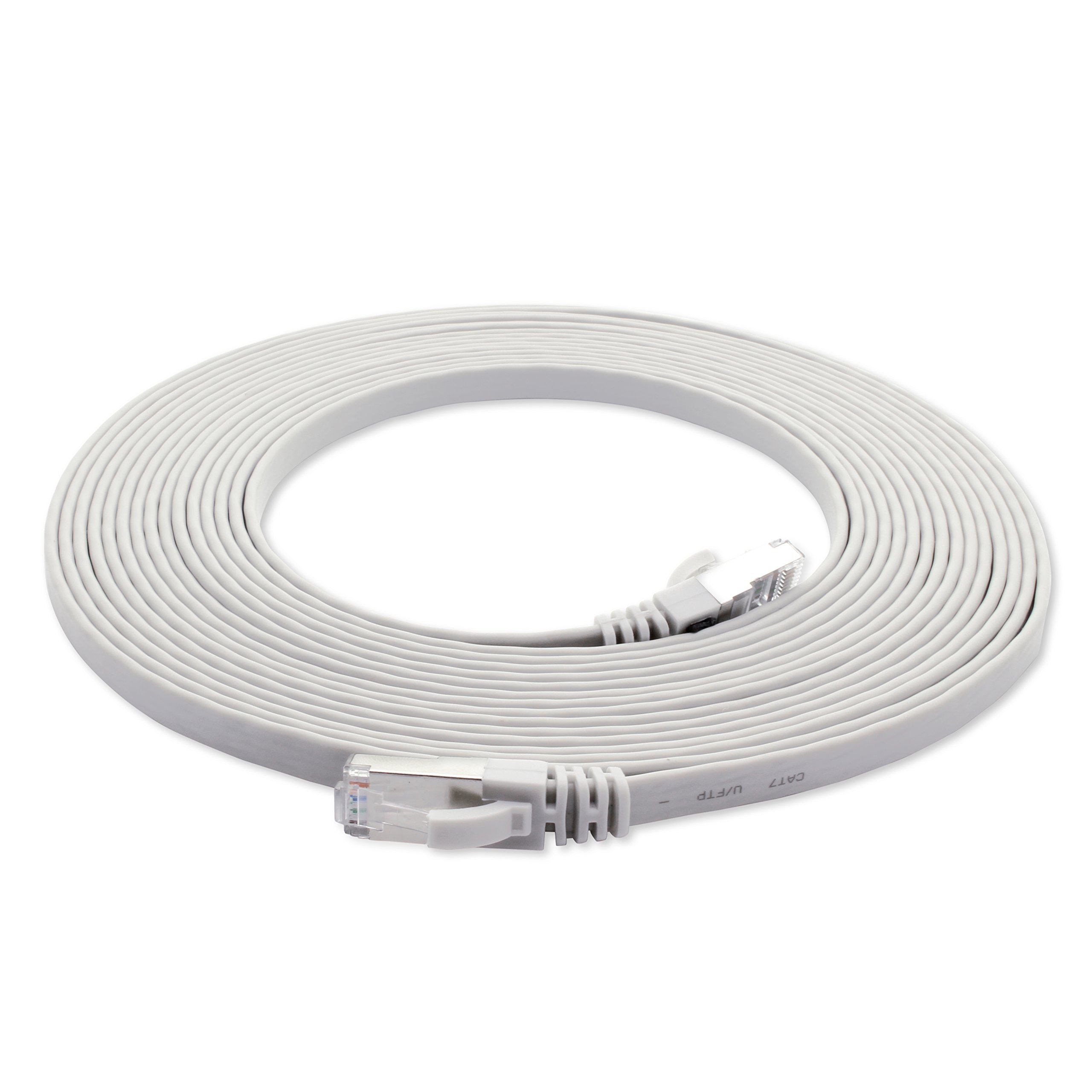 1aTTack.de 10m - weiß - 1 Stück Cat7 Flachkabel Netzwerkkabel Cat 7 Rohkabel Gigabit Lan (10Gbit/s) Flachbandkabel Verlegekabel Patchkabel Flach Slim Rj 45 Stecker Cat6a