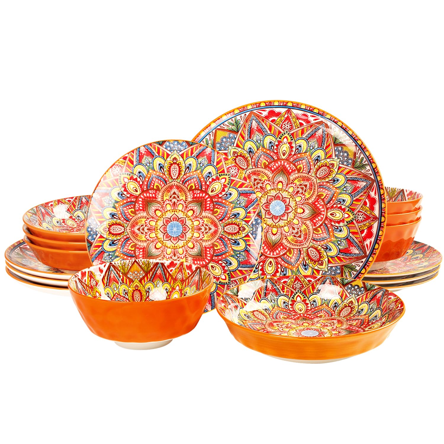 Service de table Mandala 16 pièces pour 4 personnes avec assiettes et bols