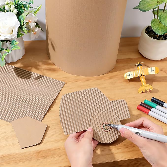 Rollo de cartón corrugado 14" x 394" hojas de cartón corrugado marrón con onda B para jardinería, embalaje, envío, almacenamiento y manualidades DIY miniatura 2