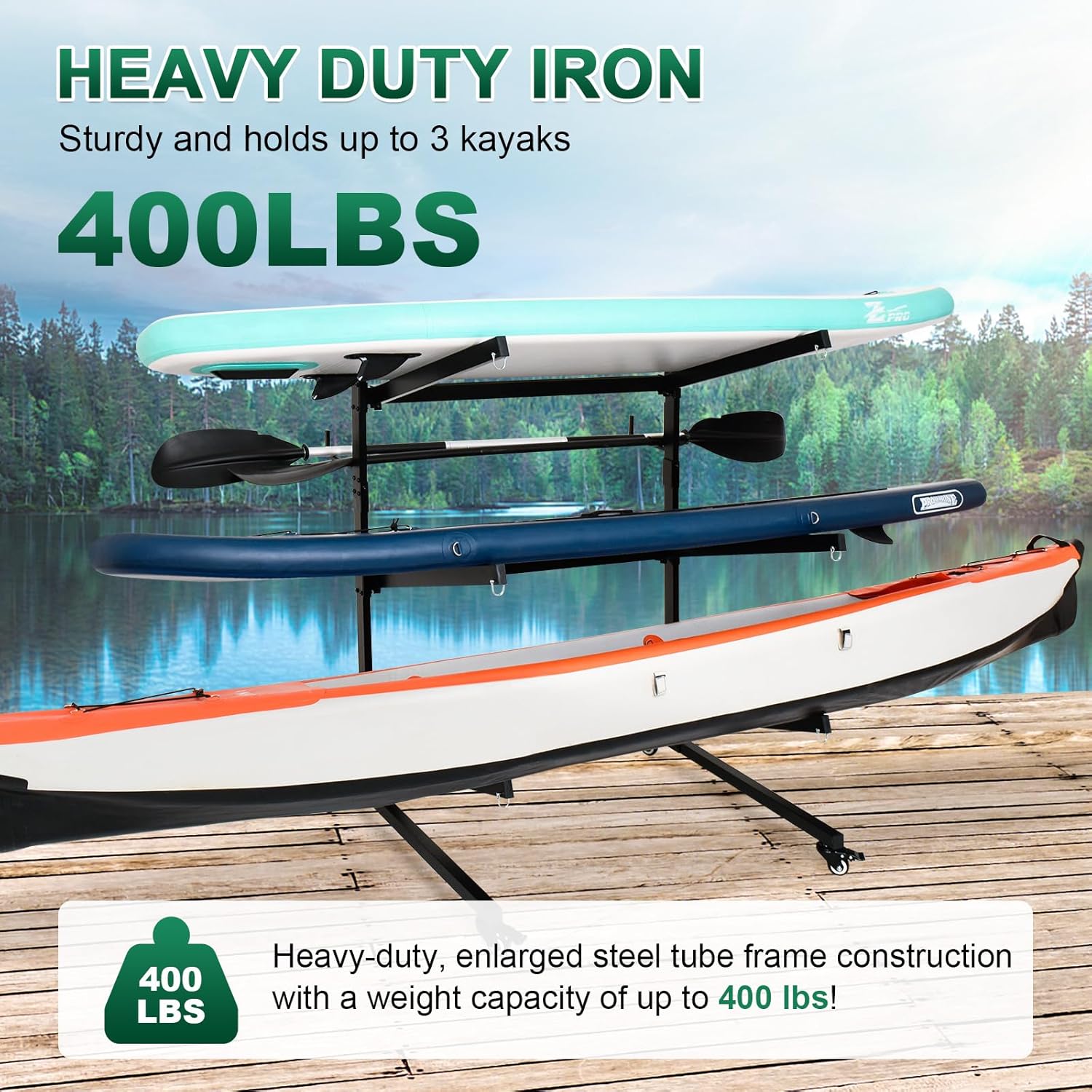 Kayak Storage Rack with Lockable casters,Thickened Heavy Duty Kayak Stand, for Indoor, Outdoor, Garage, shed, Marina Kayak Storage Racks