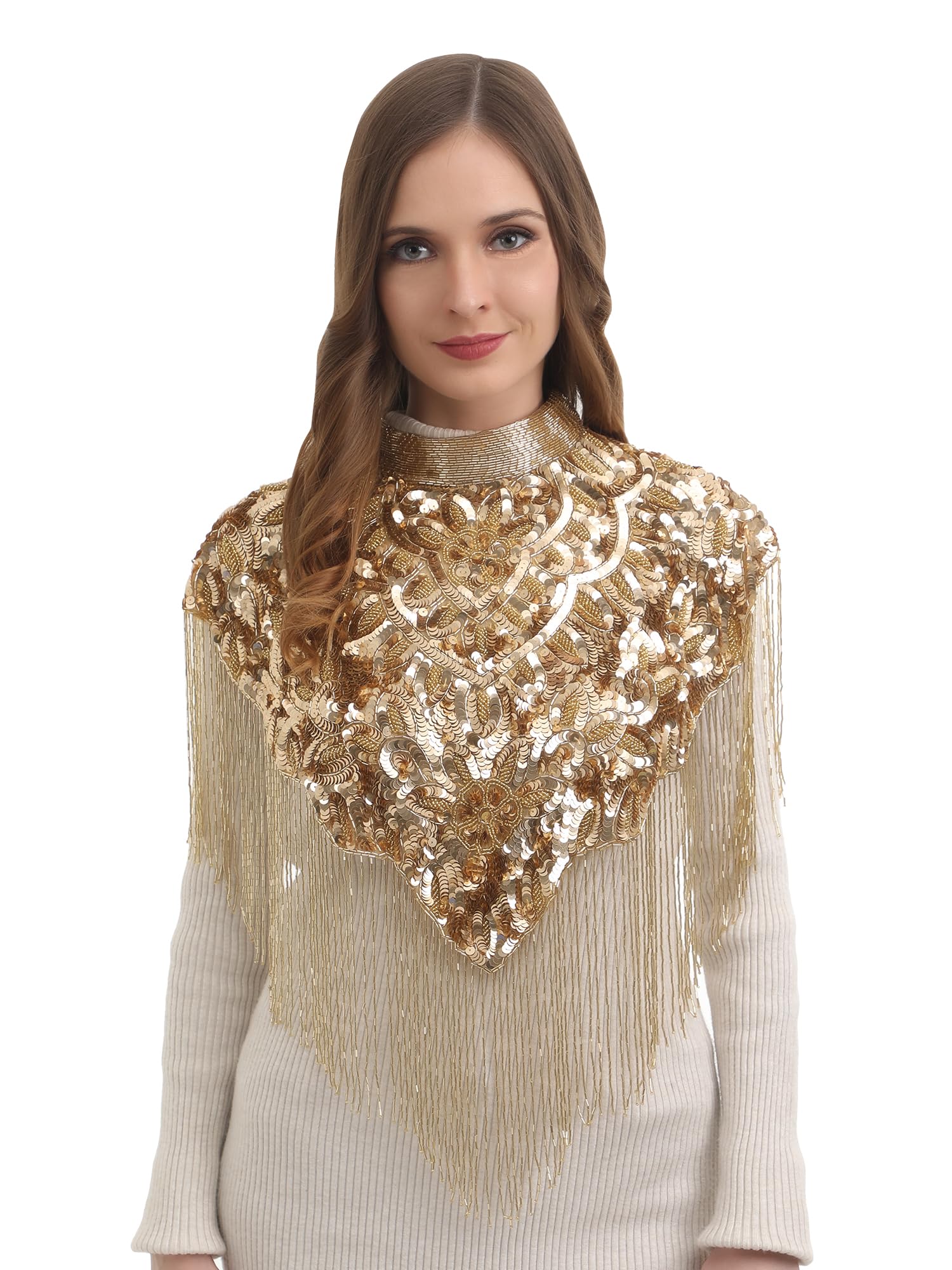 Women's Net Hand Beaded Embroidered Cape Shrug, Black, Designer Short Style