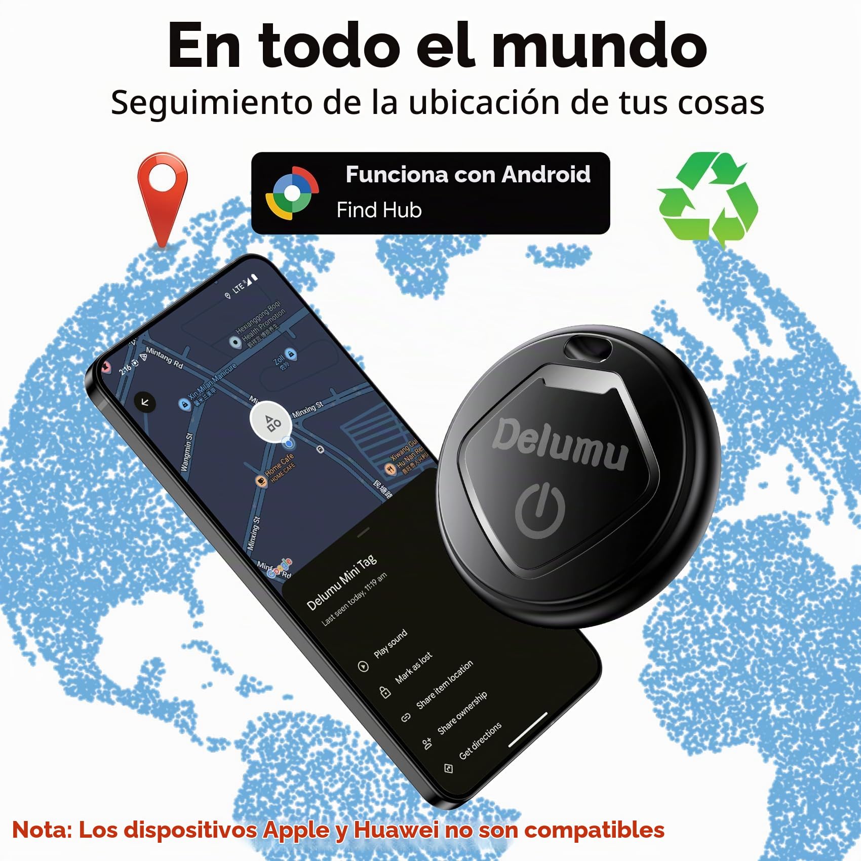Android Smart Tracker Tag, 4 Pack Buscador de Objetos Bluetooth Funciona