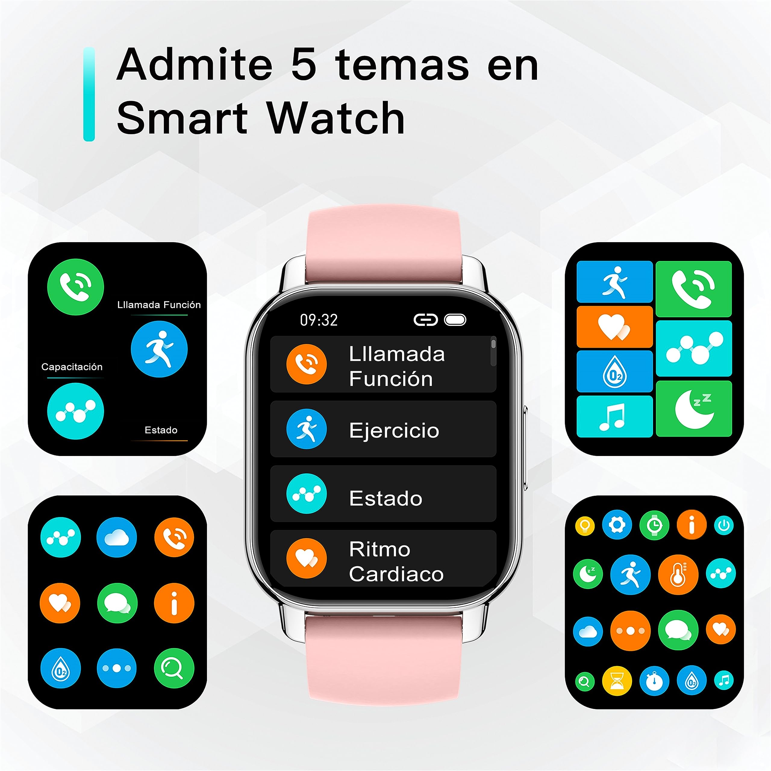 Popglory 1,85''/ 2 Correas Reloj con Llamadas, Reloj Inteligente 23 Deportes Smartwatch Pulsera Actividad Presión Arterial Ritmo Cardíaco Oxígeno Sanguíneo, Regalo Mujer Hombre Android iOS