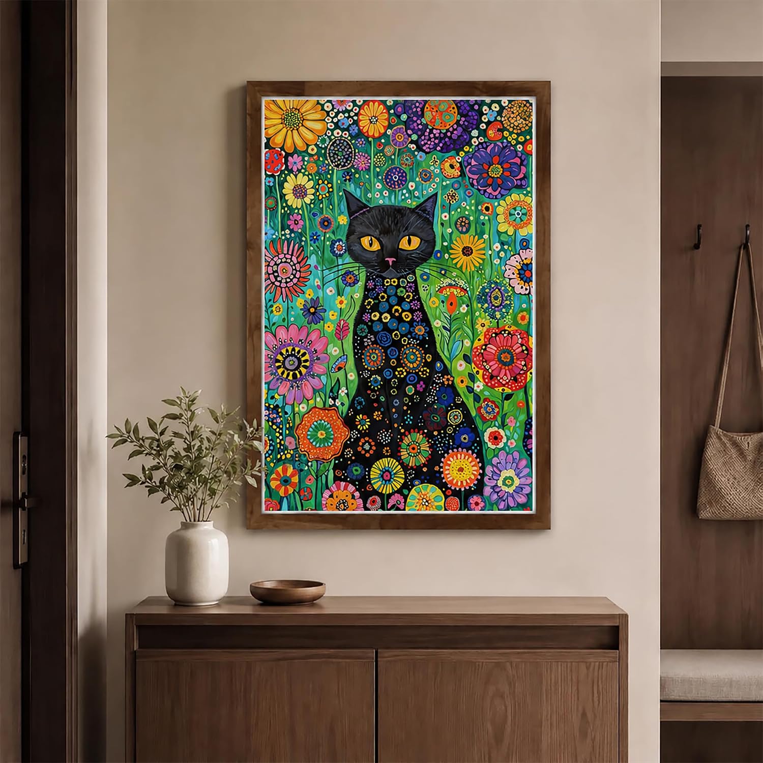 XHDWFCQ Black Cat Diamond Art Kits for Adults & Beginners, Flowers Animal Diamond Painting Kits, 5D Diamonds Dots Full Round Drill DIY Gem Art Painting for Wall Art Decor Gift 12X16 in image 3