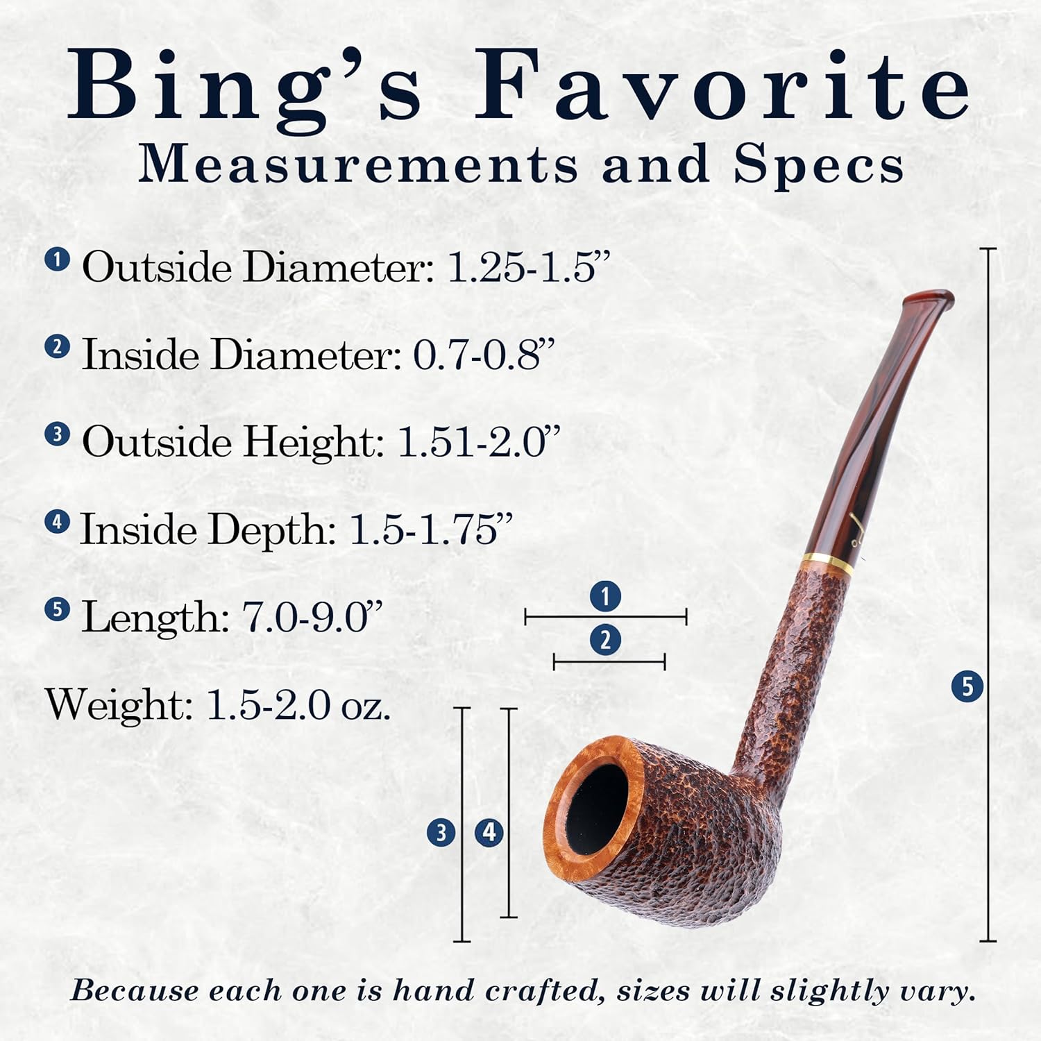 Savinelli Bing's Collection - Long Stright Billiard Golf Inspired Briar Wood Pipe, Handmade in Italy, 6mm (Brown Rustic)