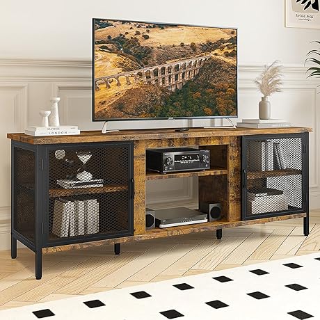 oneinmil Industrial TV Stand for 70 Inch TVs: Ample Storage, Rustic Brown