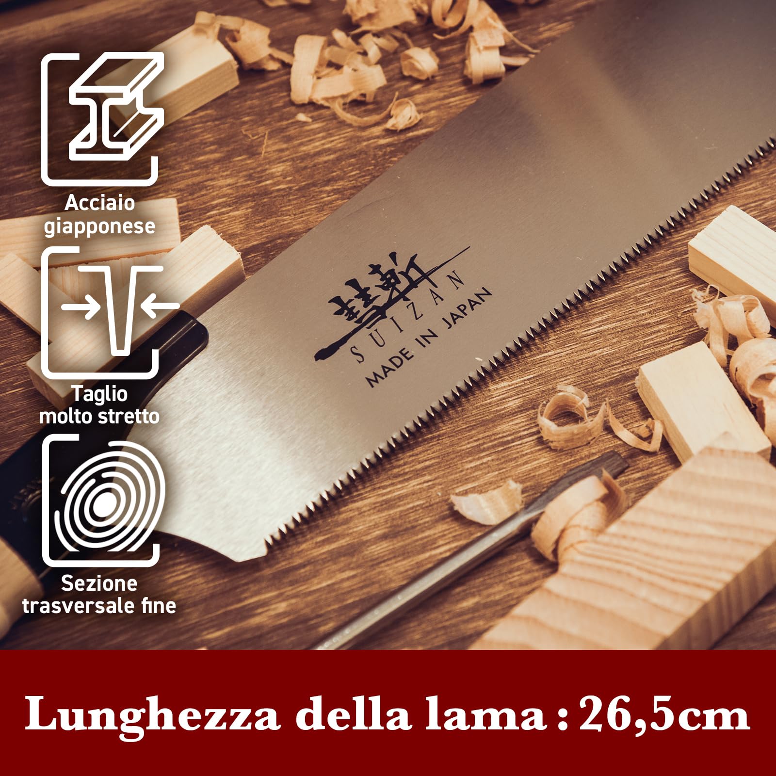 SUIZAN Kataba Sega giapponese a singolo taglio 265mm - Utensili professionali per la lavorazione del legno