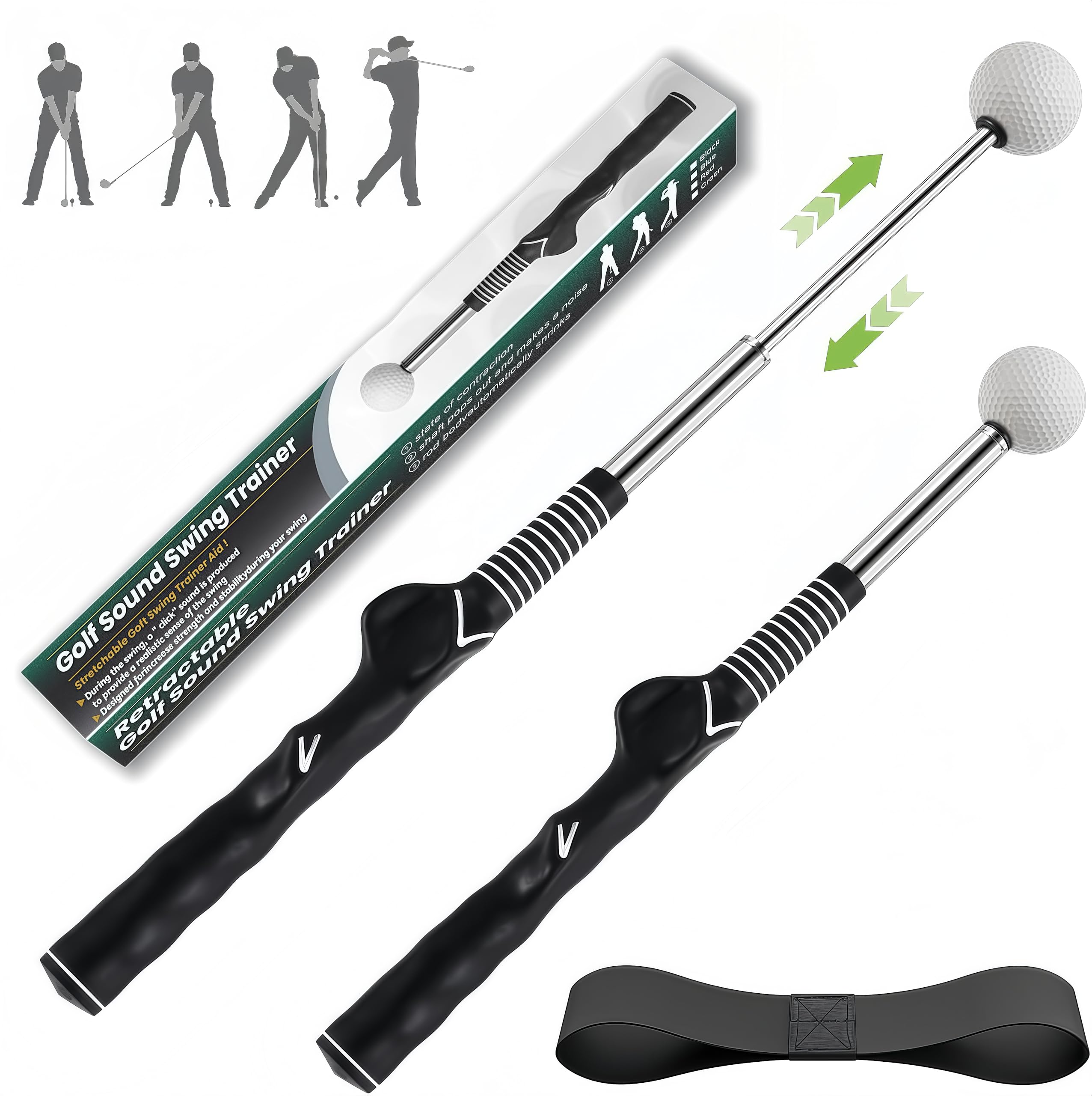 IEKEODI Retractable Golf Swing Trainer, Golf Grip Trainer and Right-Handed Golf Training Aid for Chipping Hitting, Ideal Golf Swing Training Aid with
