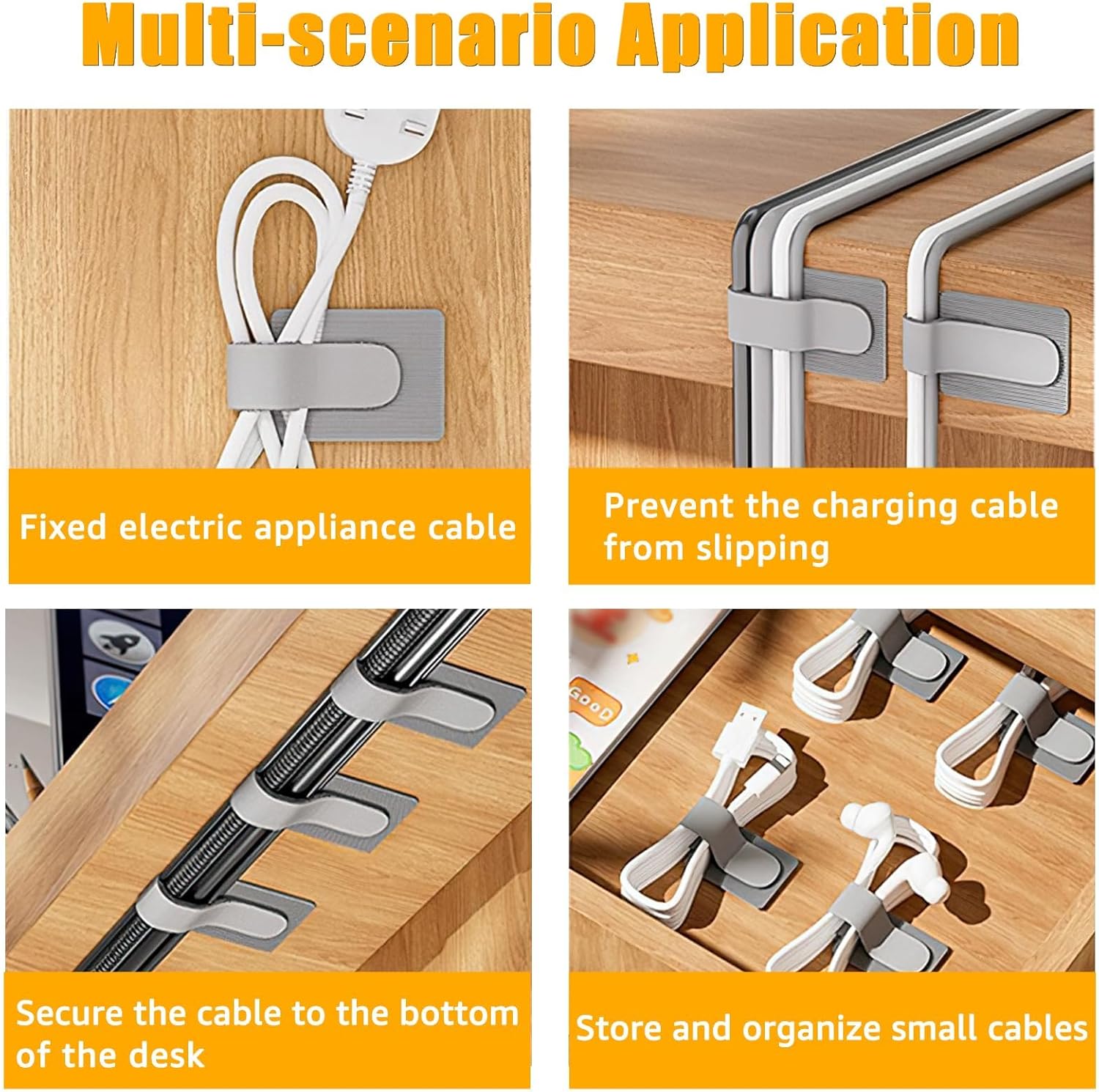 50Pcs Self Adhesive Hook and Loop Cable Ties, Hook and Loop Cable Straps, Household Office Multi-Purpose Wire Ties Cord Organizer, Adjustable Cable Management Cable Clip (White)