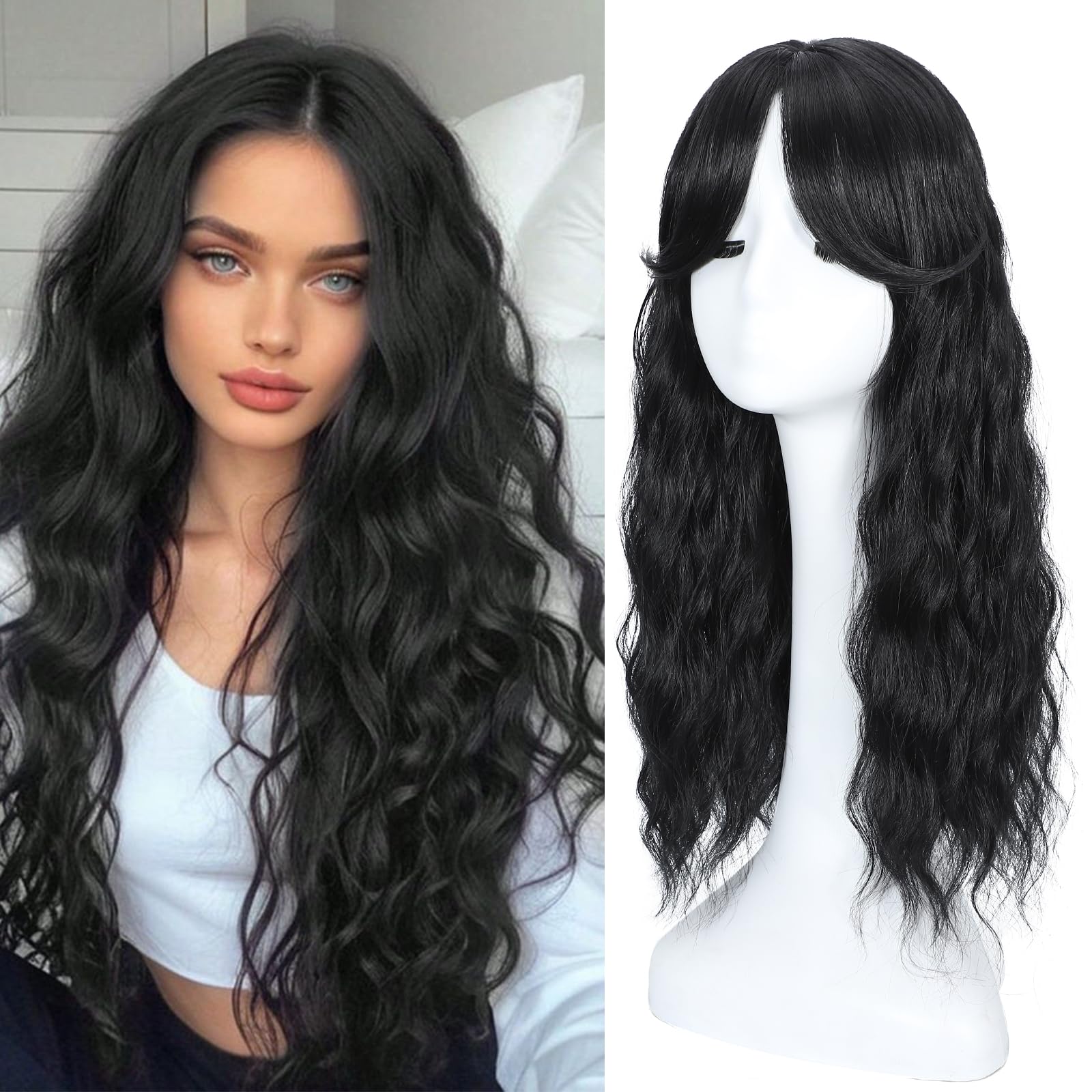 Ailsa 20'' Long Wavy Hair Toppers for Women with Thinning Hair 360° Full Cover Natural Fluffy Toppers Hair Pieces with Side Bangs Easy to Use