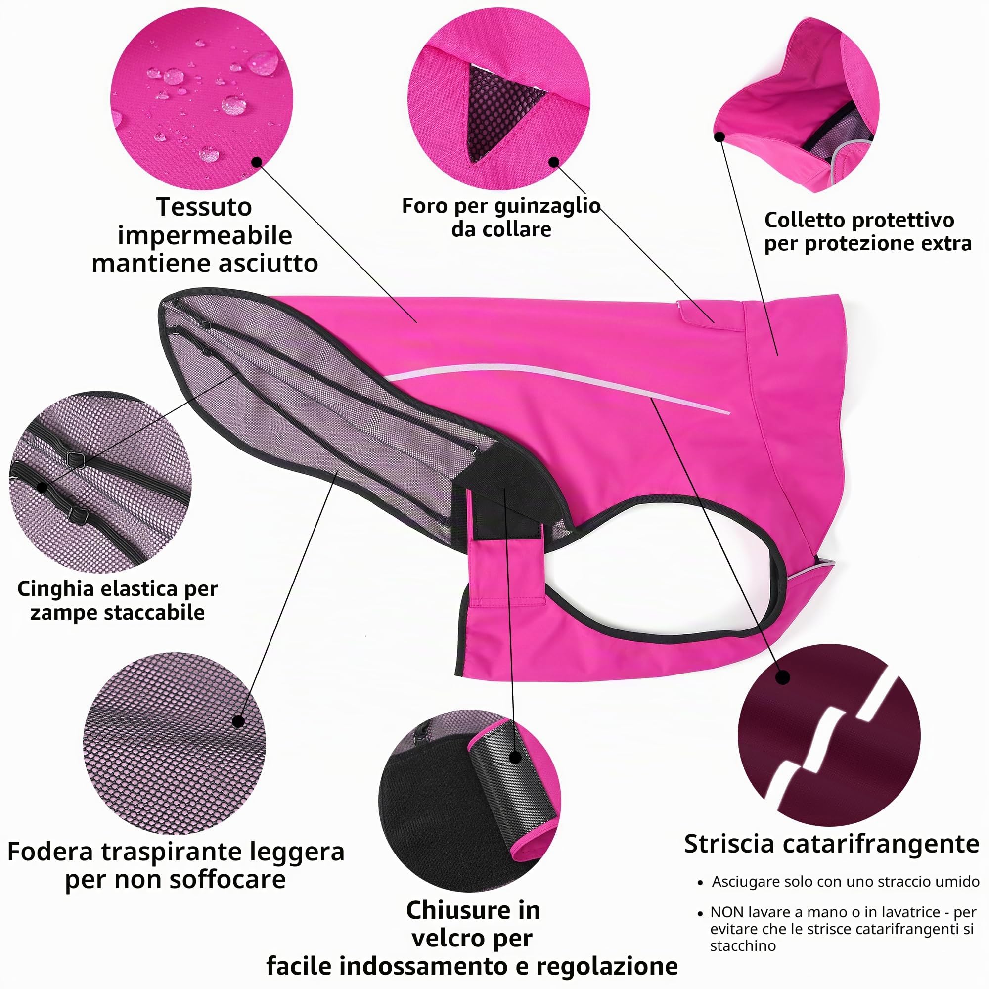 Mile High Life Impermeabile per cani | Abbigliamento per animali domestici regolabile | Giacca antipioggia leggera con striscia riflettente | Chiusura facile da inserire, rosa acceso, media