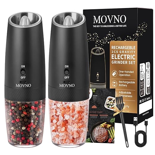 2Pcs Gravity Electric Salt and Pepper Grinder Set, USB-C Rechargeable - LED Light One Hand Automatic Operation, Adjustable Coarseness Mill Grinders Shakers Black, Kitchen Gadgets Gift Ideas
