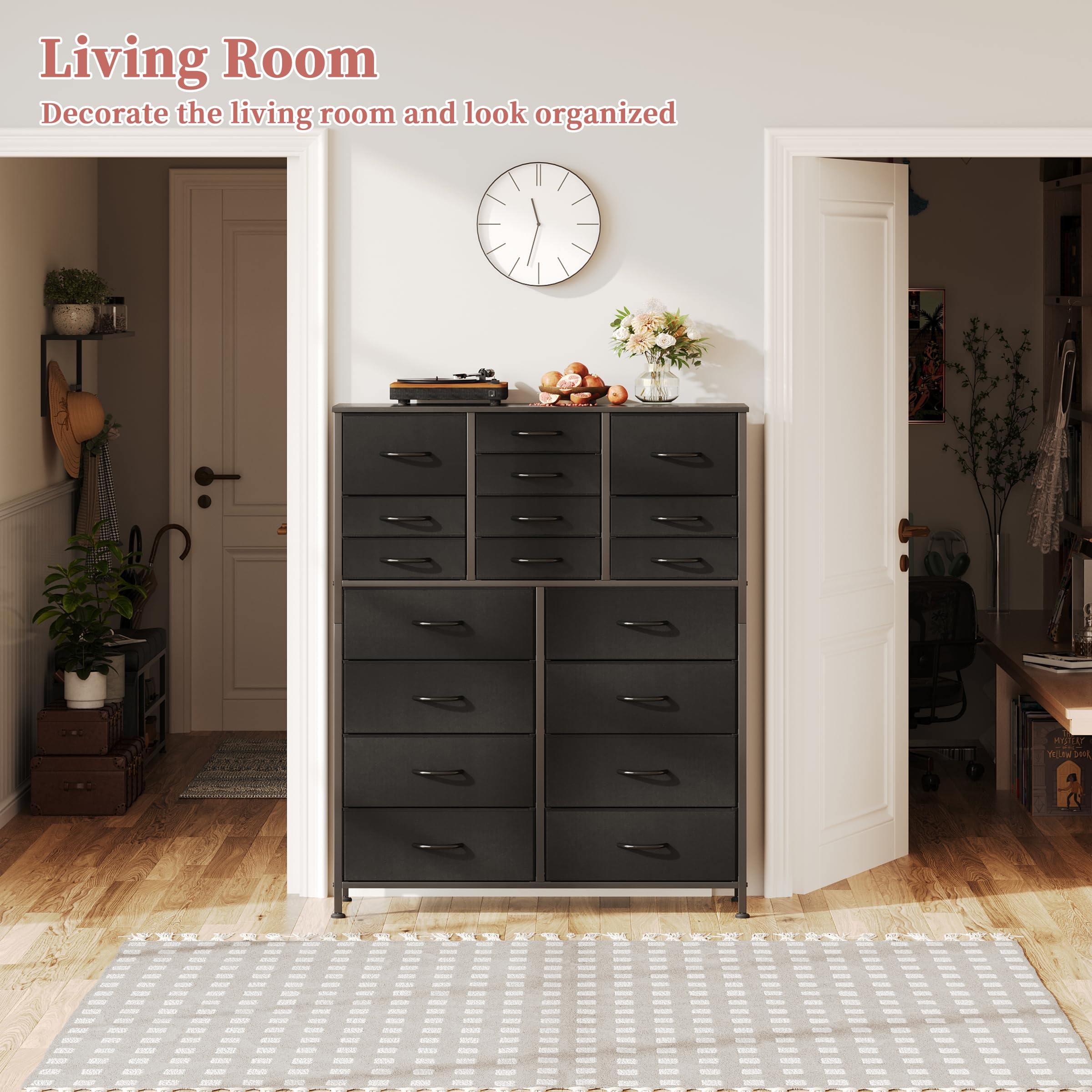 Armoire Haute Avec 18 Tiroirs – Marron Vintage – Dimensions 96x30x143 Cm – Structure En Acier – Rangement Chambre, Couloir - 6