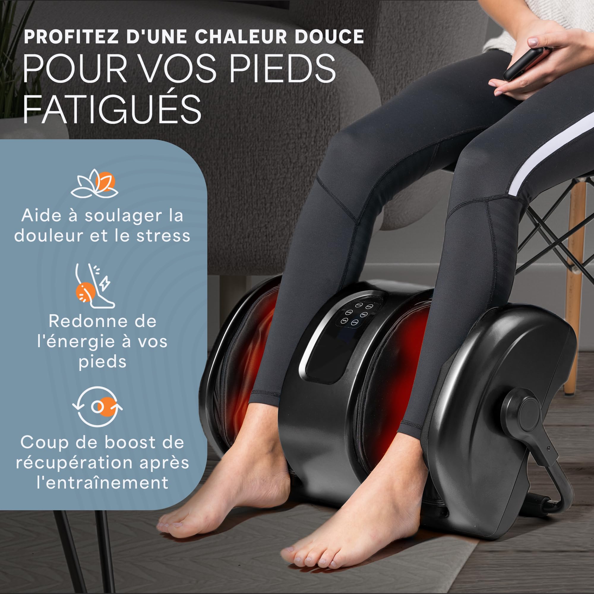 LifePro Masseur de pieds Shiatsu avec chaleur, masseur de jambes à pétrissage profond, masseur de pieds électrique pour la douleur et la circulation, livré avec un rouleau de réflexologie