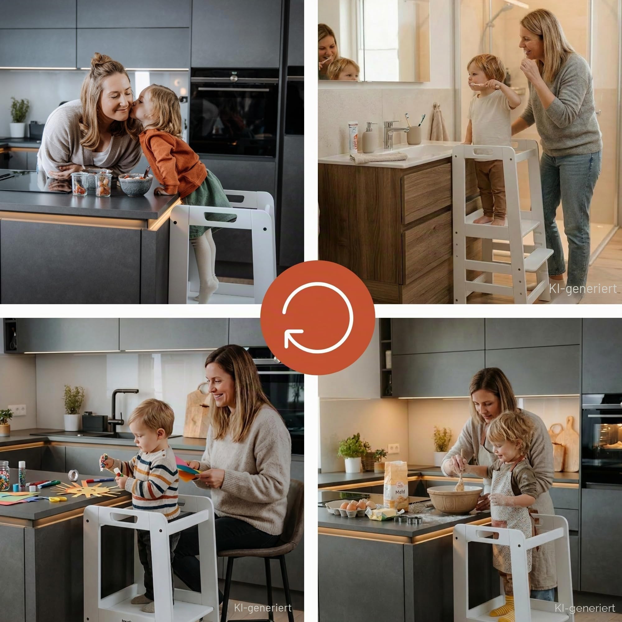 hauck Holz Lernturm Kinder mitwachsend 1-6 Jahre, Learn N Explore White | 3-fach höhenverstellbares Stehbrett von 45 bis 33 cm, Montessori Lernturm aus Buche mit Rausfallschutz, bis 40 kg belastbar
