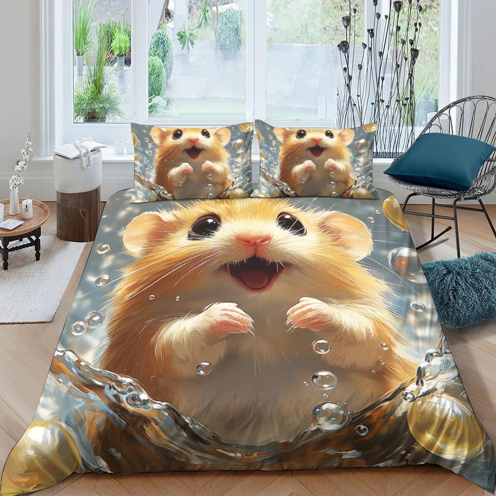Ctjqhvkz Style-5 3D Printed Cute Hamster Fitted Sheet Microfiber Soft Breathable Animal Bed Cover For Bedroom Dorm Mattress Decor Single（135X200cm）
