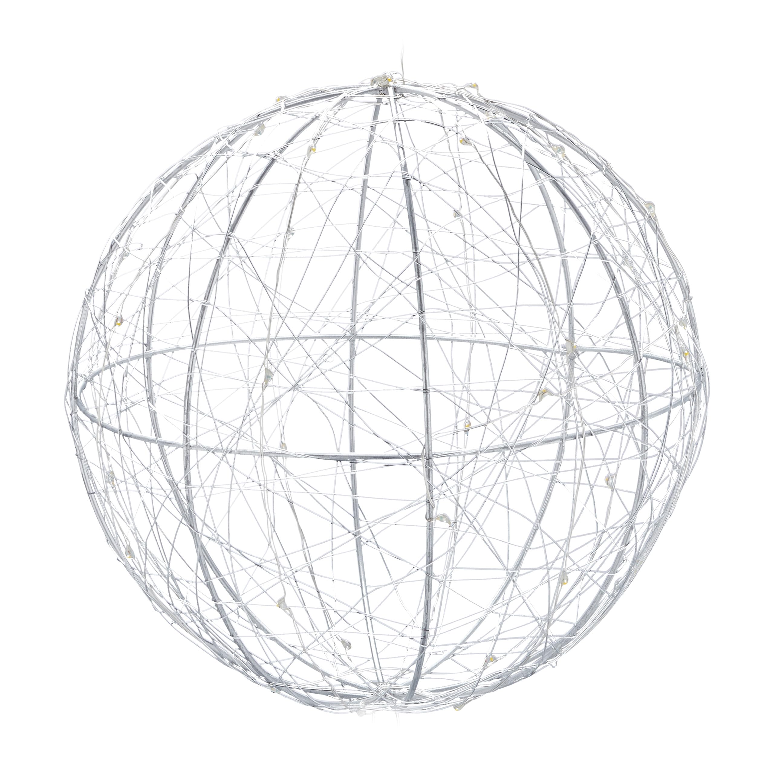 Relaxdays 2x Sfera di Luci a LED Decorativa, a Batteria, Appendere o Appoggiare, Cavo Lungo, Luci da Atmosfera, Ø 20 cm, Argento