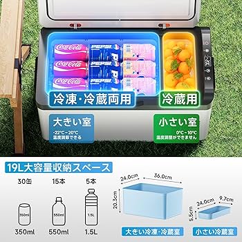 Amazon.co.jp: 車載冷蔵庫 ポータブル冷蔵庫 急速冷凍 19L -22℃～20