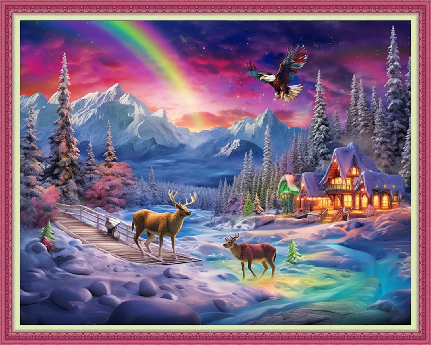DMCVIVR Stamped Cross Stitch Kits for Beginners Adults Needlepoint Kits for Beginners Embroidery Kits for Adults Crossstitch Kit for Beginners 11CT-Aurora Elk 16x20 inch