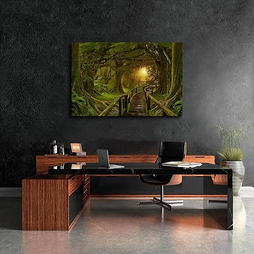 Miniatura 2 de NikkOh Póster de paisaje de puente, puente de selva tropical, puesta de sol, pintura en lienzo, pintura HD, impresión para dormitorio, pared,