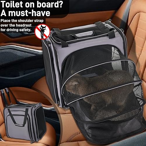 Miniatura 3 de Transportador de viaje grande para gatos con caja de arena para gatos, transportador portátil expandible para gatos con caja de arena plegable a