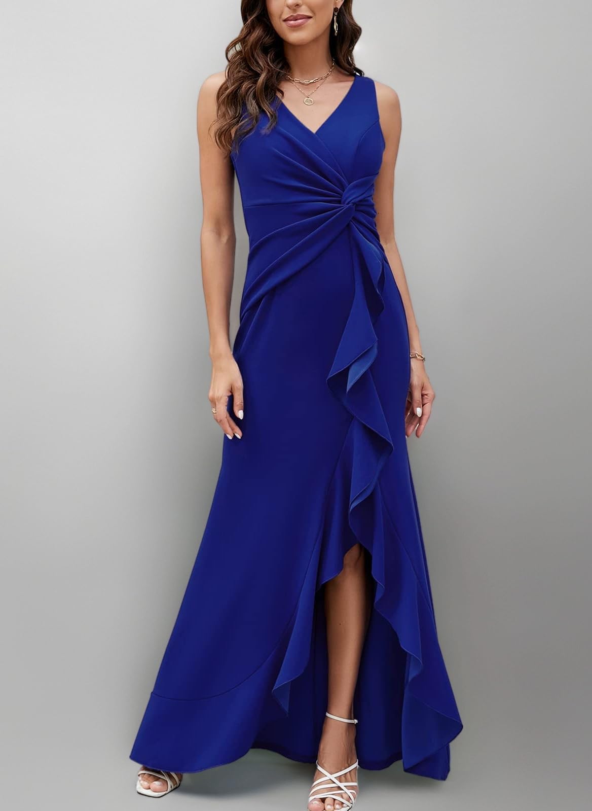 FQA Formal Evening Dresses for Women Elegant Evening Party Prom Dress Long Sexy V Neck Sleeveless Split Wrap