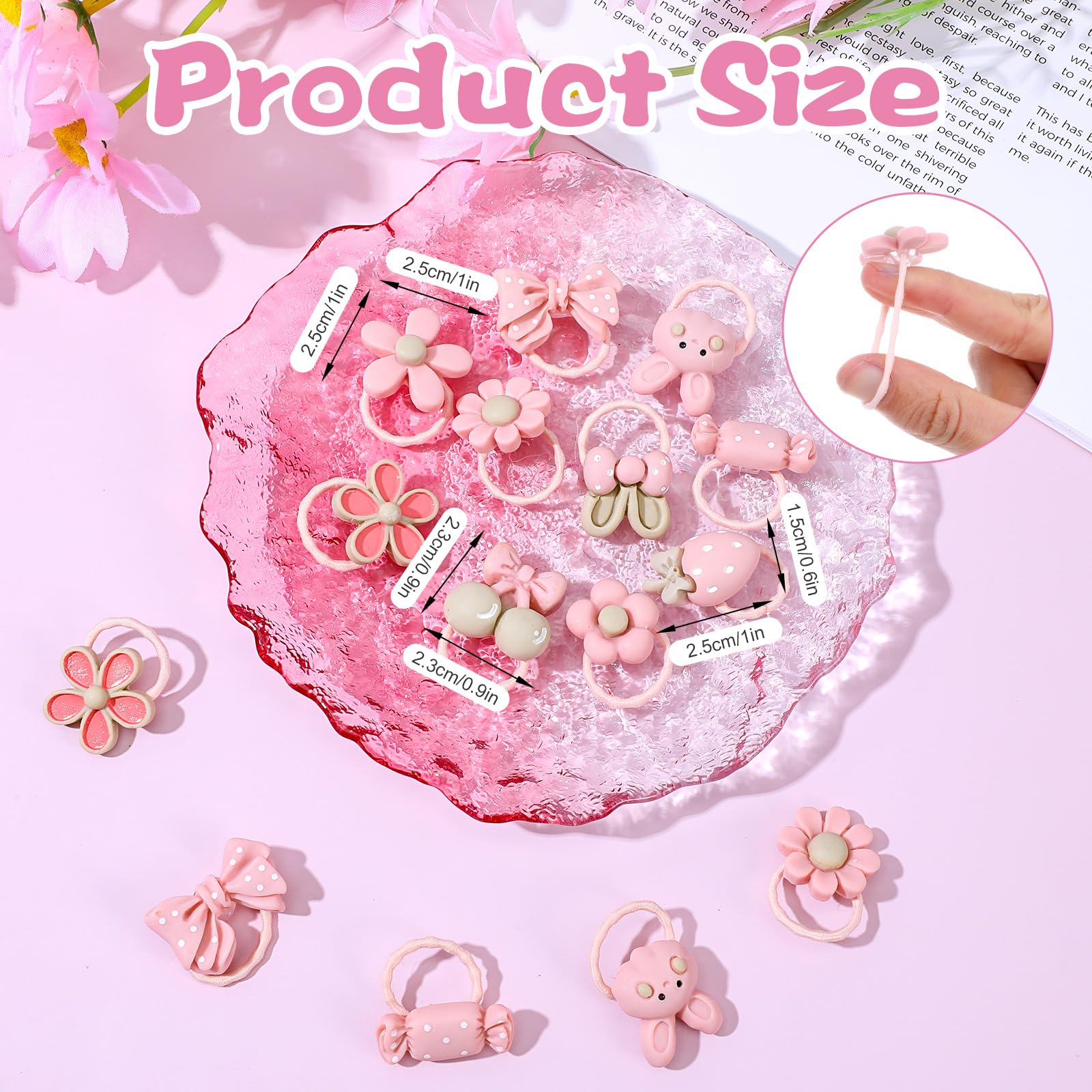 ElevateTech 20Pcs Light Pink Dog Bows Rubber Bands Cute Cherry Pet Headband Hair Bow Clips Dog Beauty Accessories Suitable Dogs Cats Rabbits Male Female