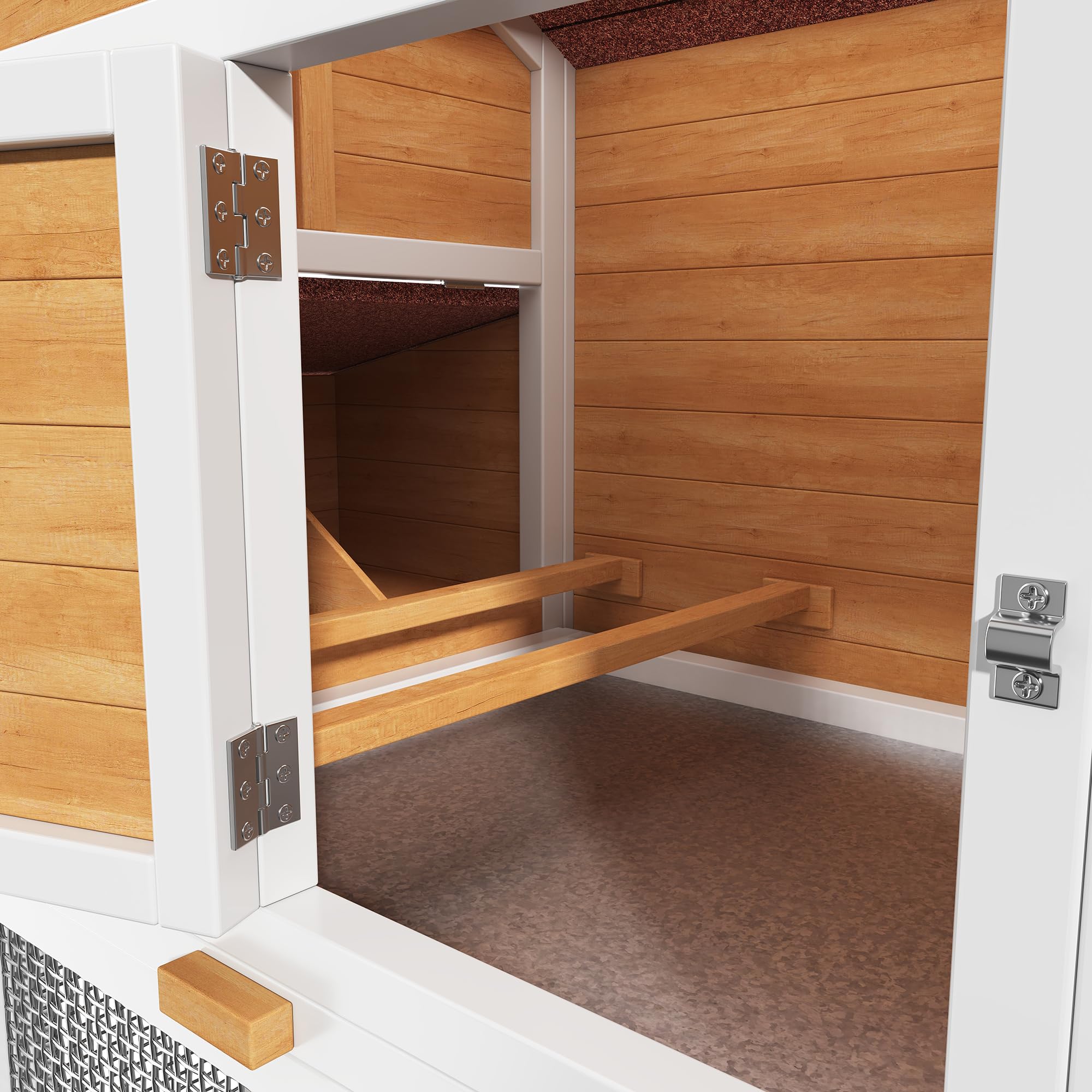 Gallinero de madera de abeto, resistente al invierno, para exteriores, para hasta 4 gallinas, con nido, cajón galvanizado, percha y cierre, 185 x 91 x 115 cm, color madera natural