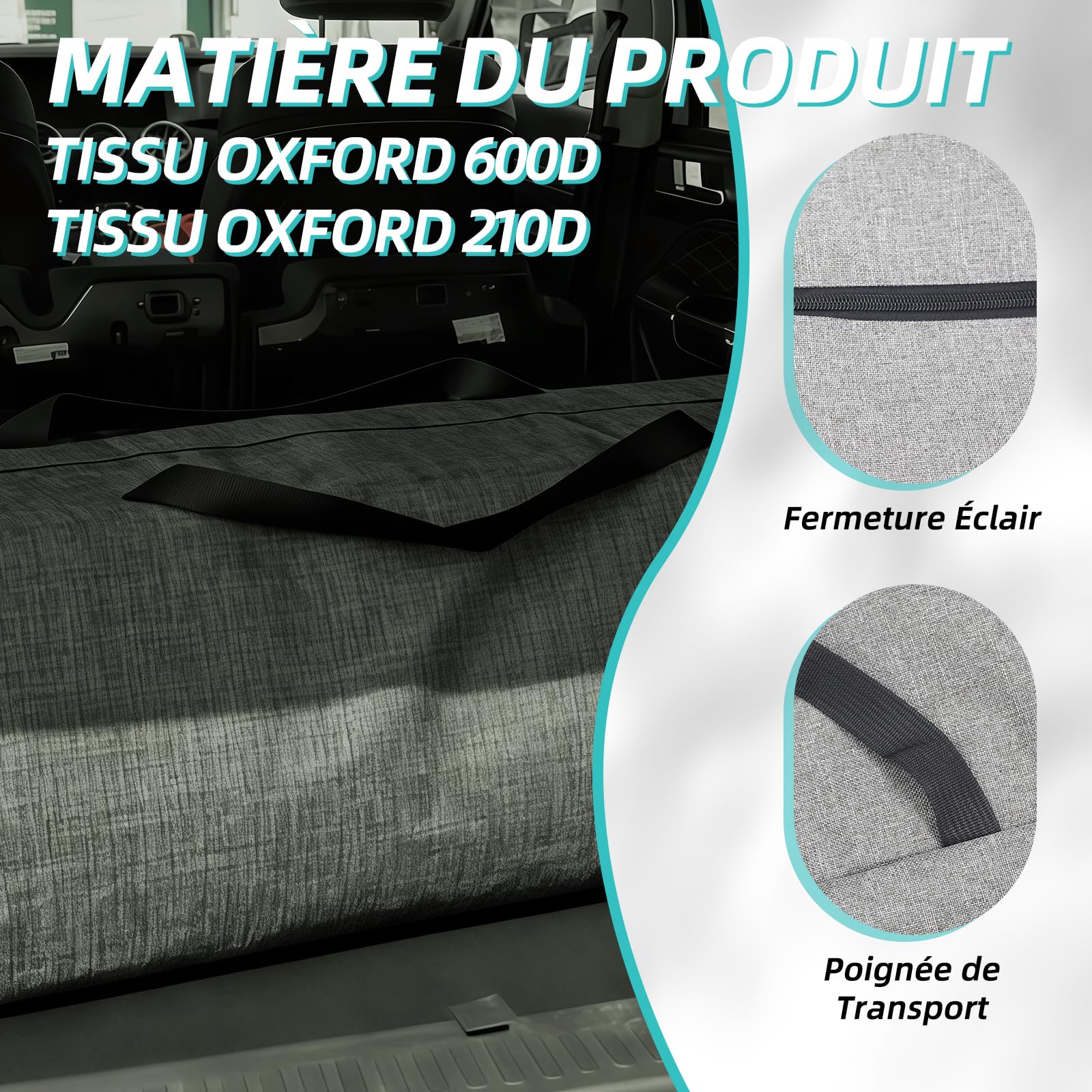 Housse de Rangement pour Matelas Pliant, Adaptée à VW T5 T6 T6.1 Multivan California Beach Caravelle, Housse de Transport pour Matelas de Camping, Gris, 149 x 63 x 25 cm