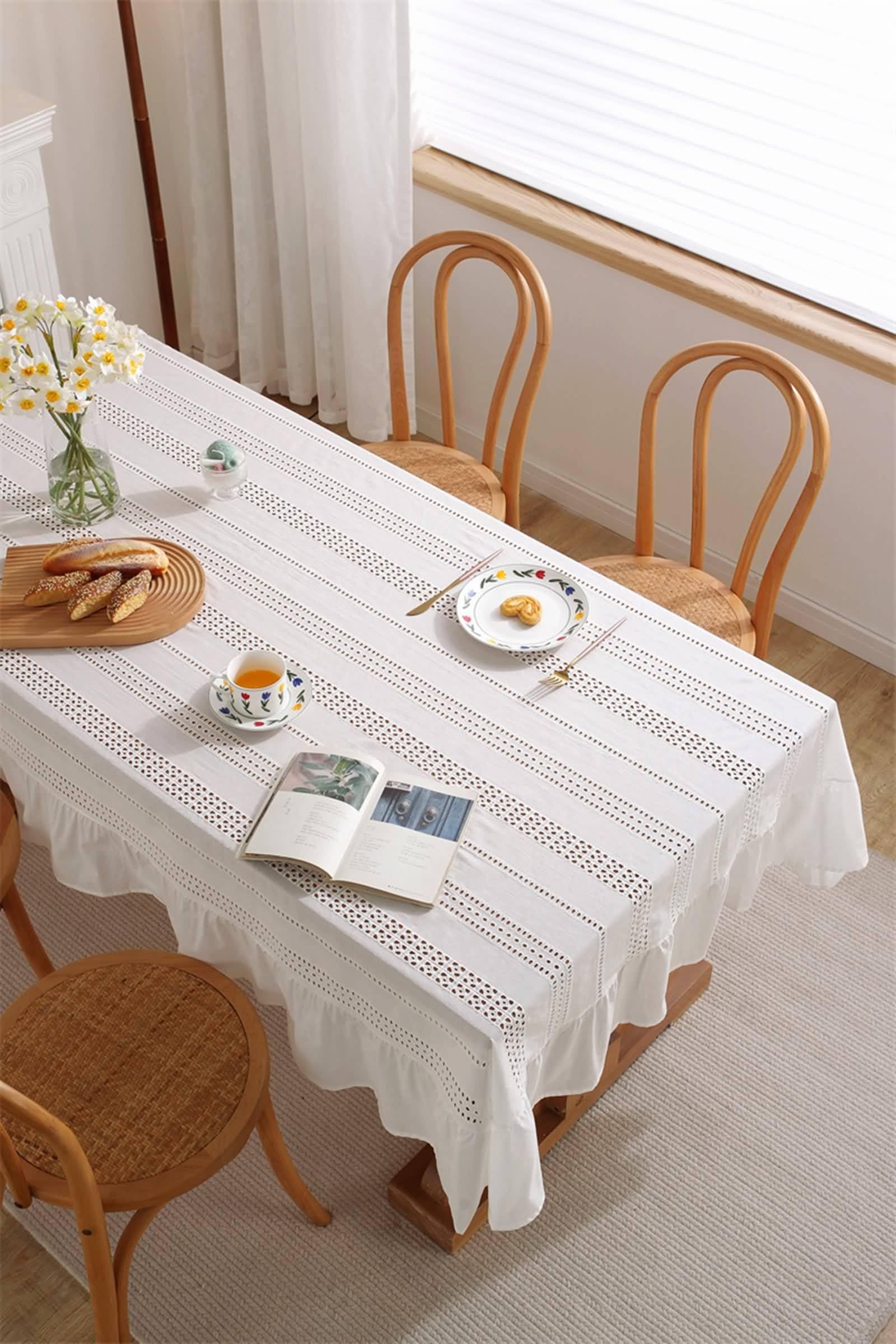 Tovaglia di Cotone Rettangolare, Tovaglie 150 x 180 cm Increspato Svuotato Tovaglia per La Decorazione della Casa CucinaBiancoStile 1