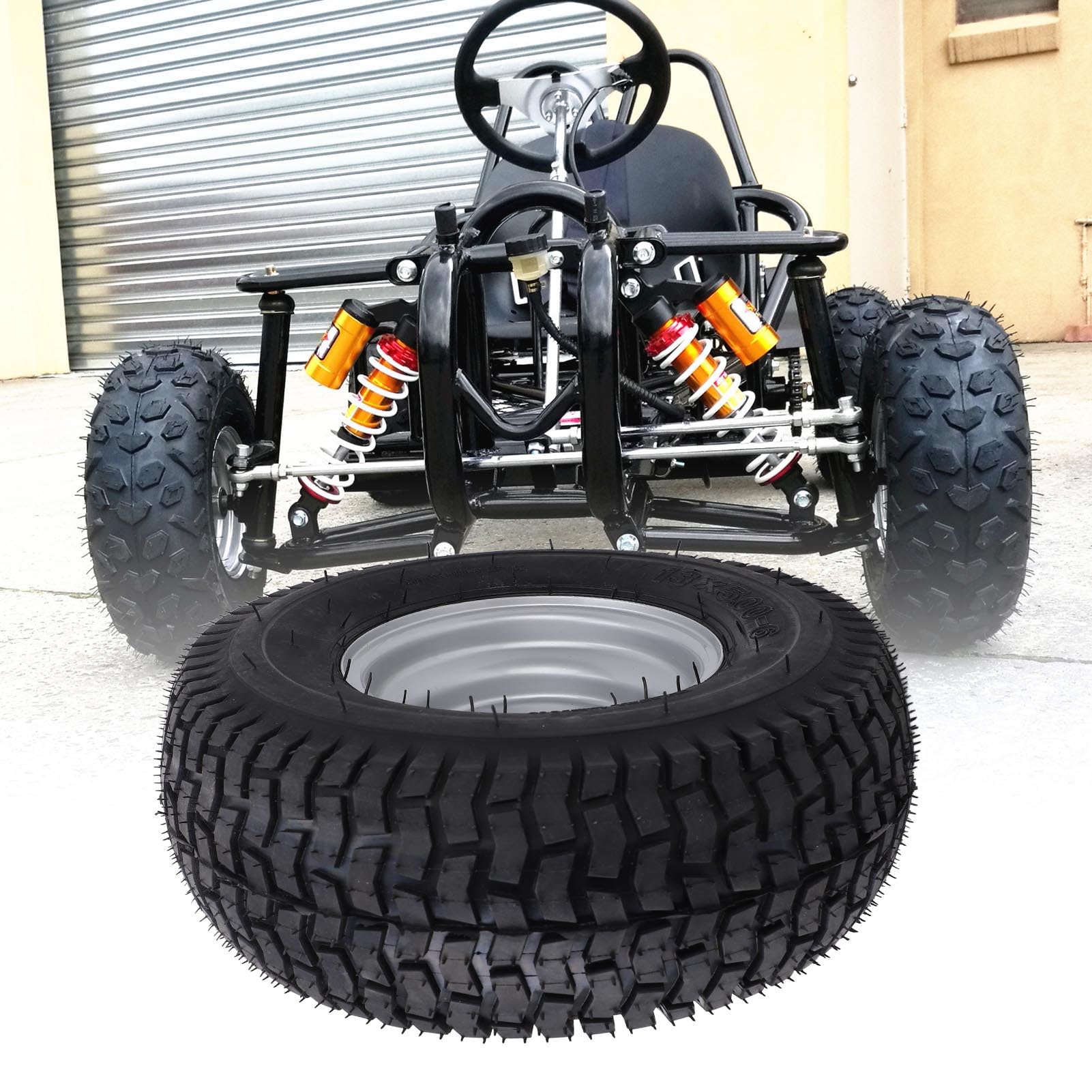 Luocute Neumático ATV de 6 Pulgadas, Neumático de Vacío 13x5.00-6 para Cortacésped del Césped de Bicicleta ATV Quad Off Road GO Kart, Llanta de 13/5.00-6 Rueda con Llanta de 6 Pulgadas,