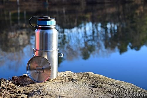 Miniatura 7 de Canteen - Botella de agua de acero inoxidable con taza de campamento anidada y tapa para bolsa de insectos, equipo de bushcraft, cantina de metal