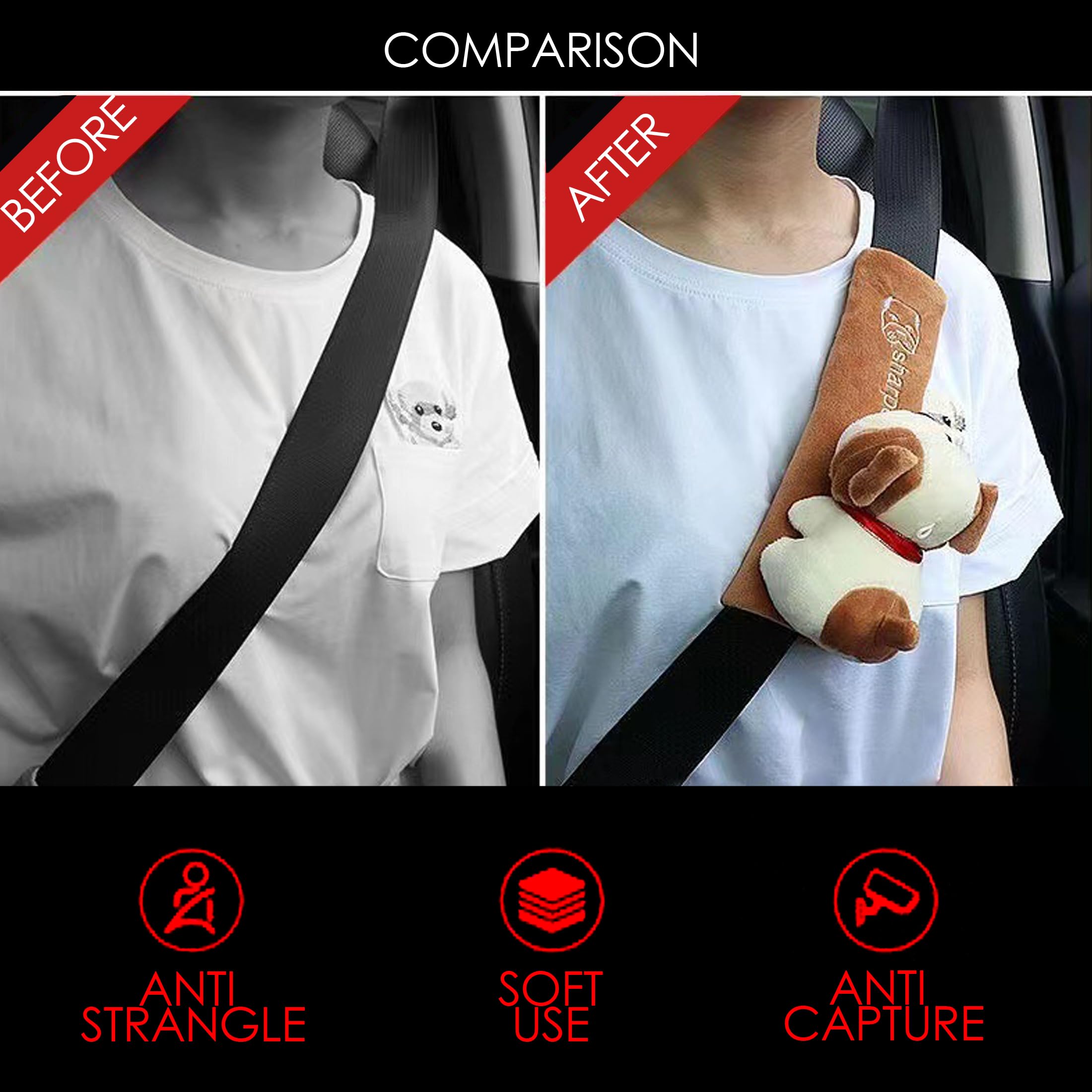 MOMOJULI 2 Seat Belt Cover Pad,Cute Shoulder Seatbelt Strap Cushion Plush Fluffy Covers for Kids or Adults - Image 4