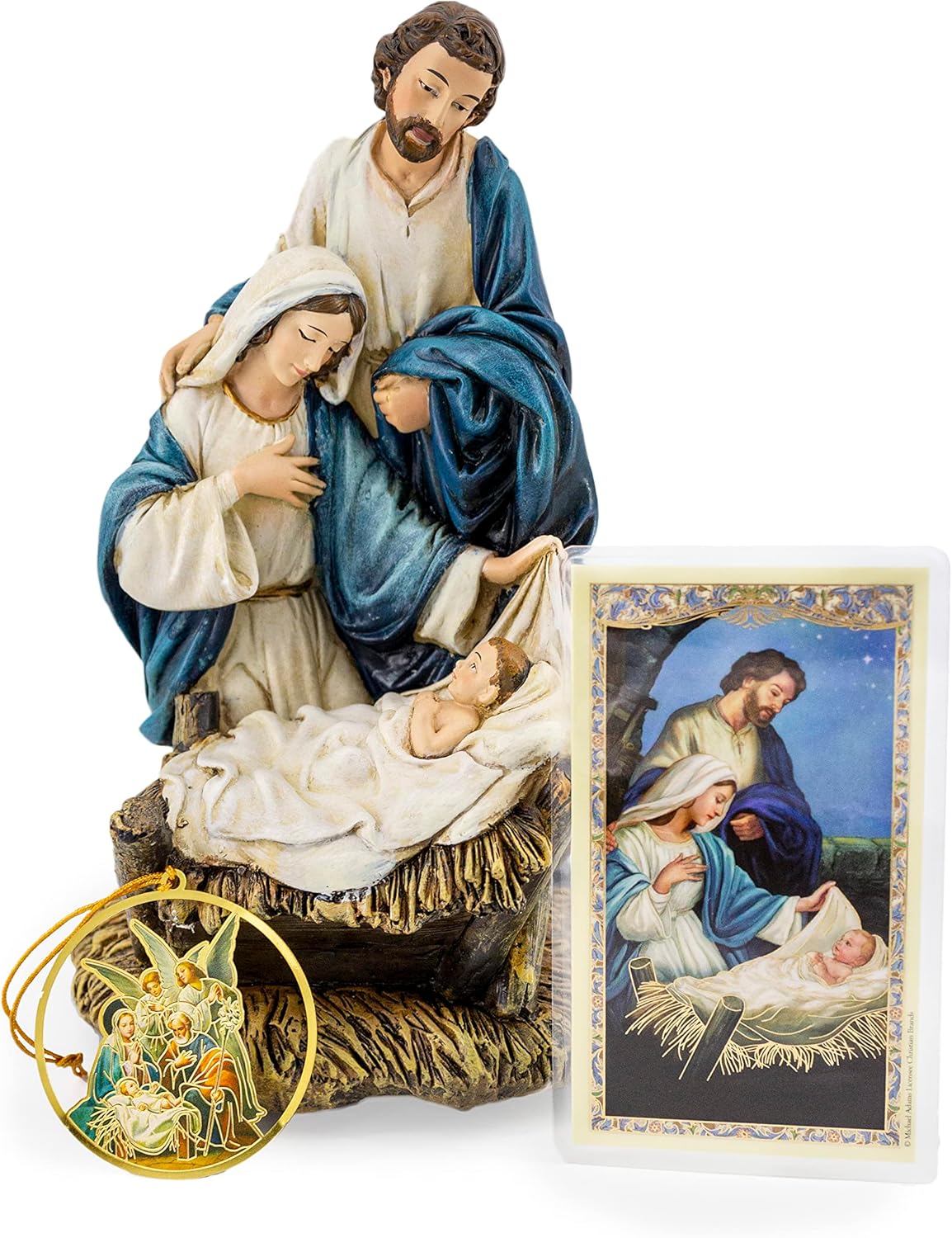 Christmas Music Box Nativity Statue with One Piece Holy Family Figures Plays 'O Come All Ye Faithful' Melody (7.5" H)