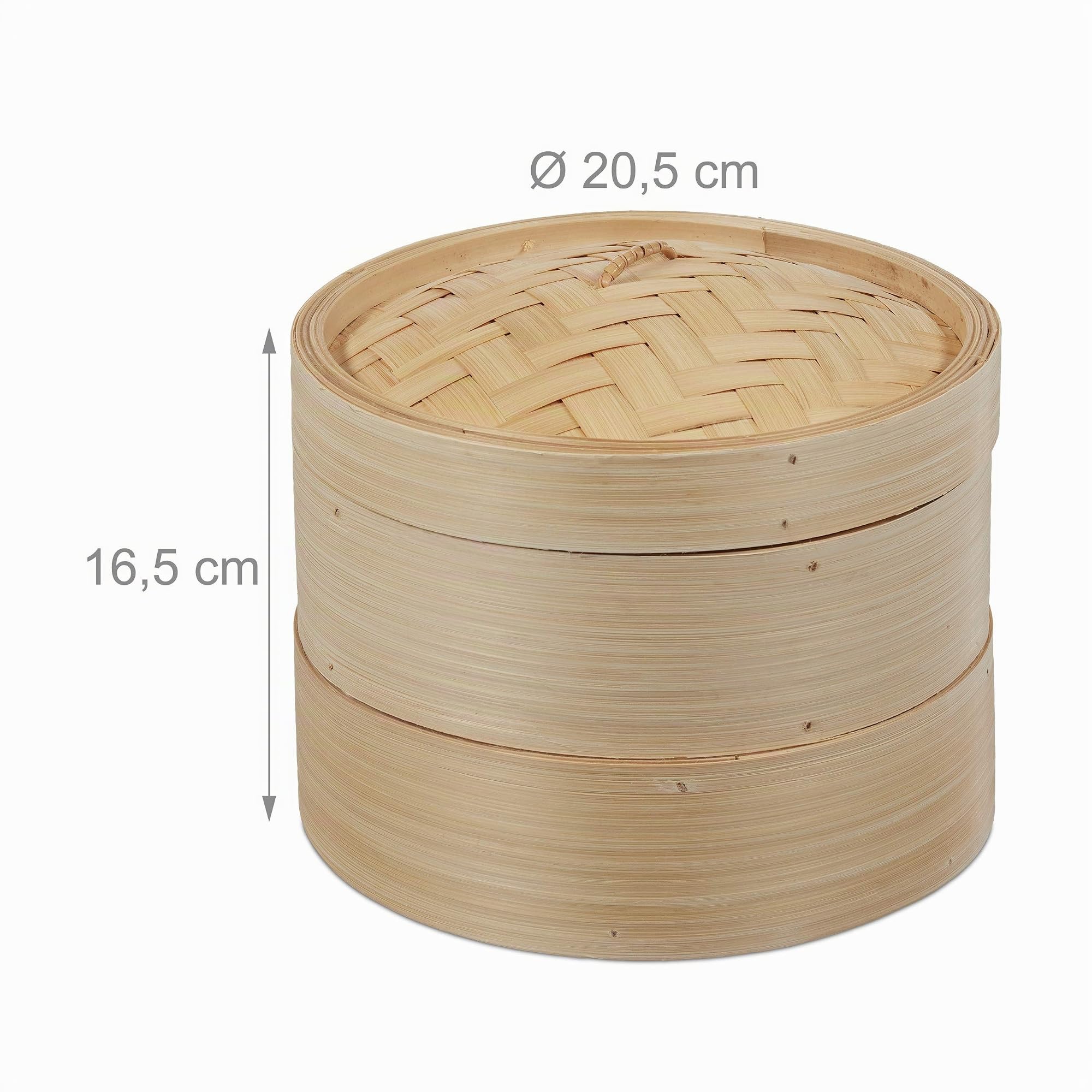 Relaxdays Vaporiera Cinese in Bambù, Cestello a 2 Piani per Cottura a Vapore, per Riso & Verdure, Ø 20,5 cm, Naturale