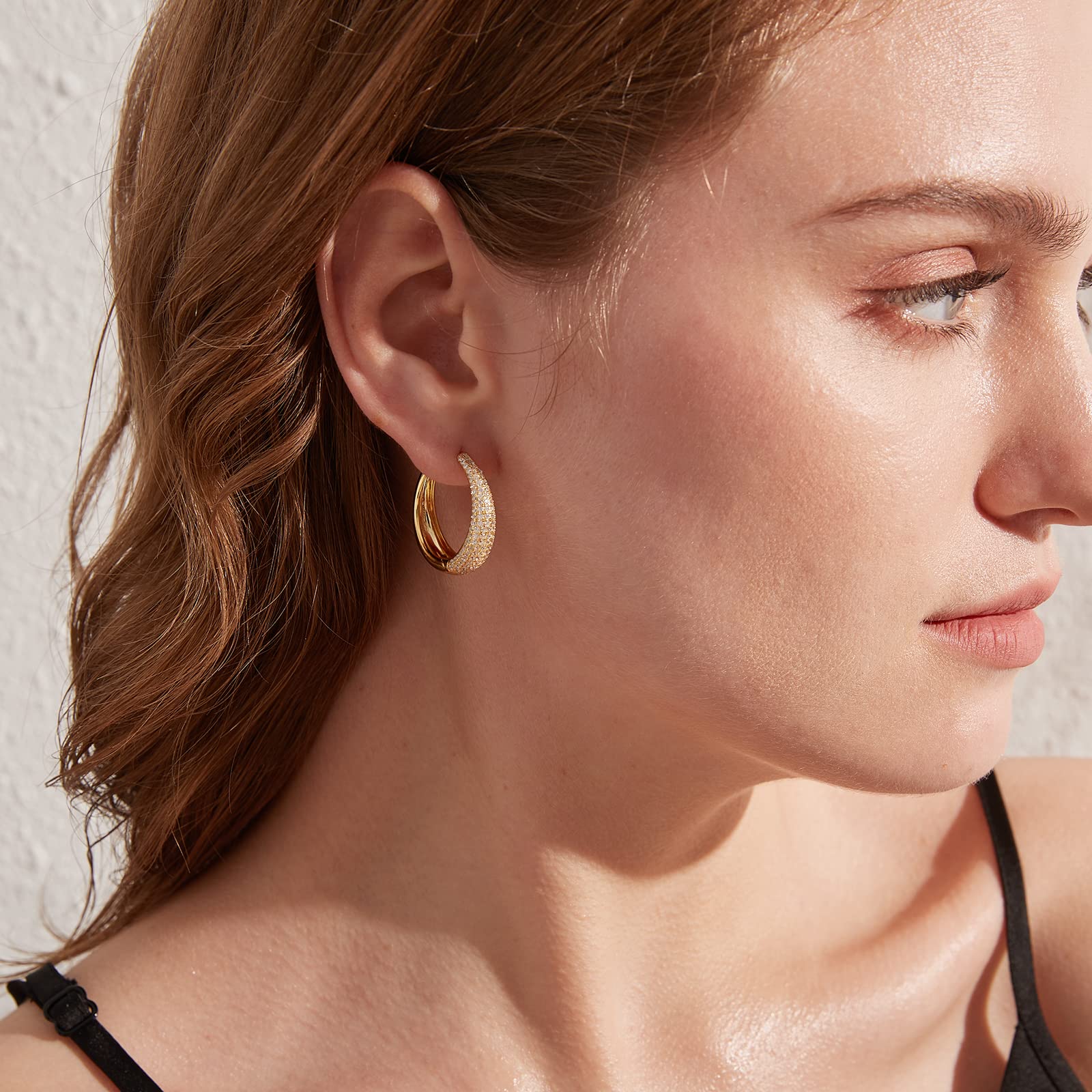 Jiamiaoi Pendientes de Aro Grandes de Oro Blanco 18k - Aretes de Plata de Ley Con Perlas - Pendientes Colgantes 22mm-40mm