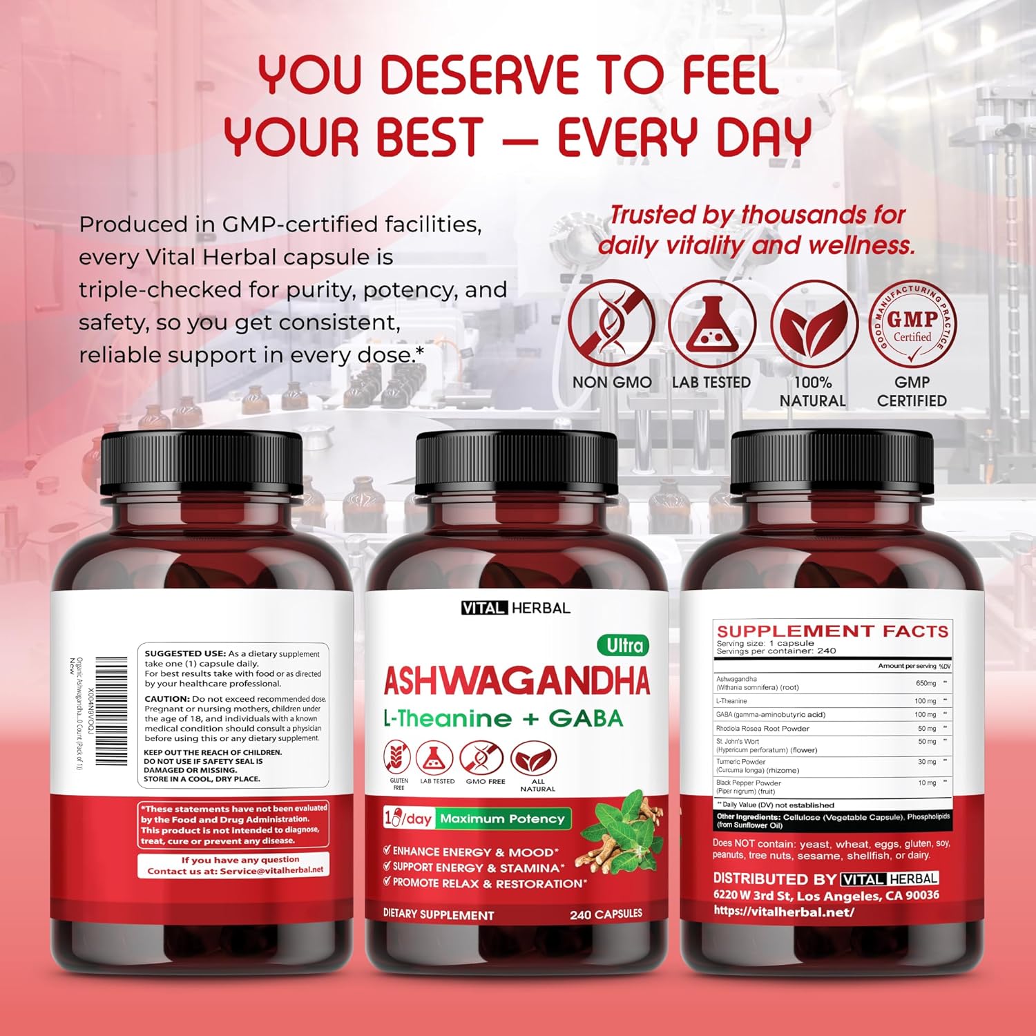 Ashwagandha Complex with L-Theanine, Turmeric, Rhodiola & St. John’s Wort – Herbal Blend for Daily Wellness – 240 Capsules - Image 9