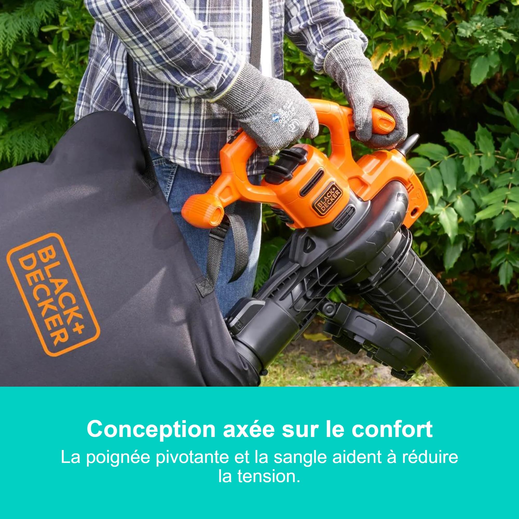 BLACK+DECKER BEBLV300SB-QS Souffleur Aspirateur Broyeur de Feuilles 3-en-1 3000W