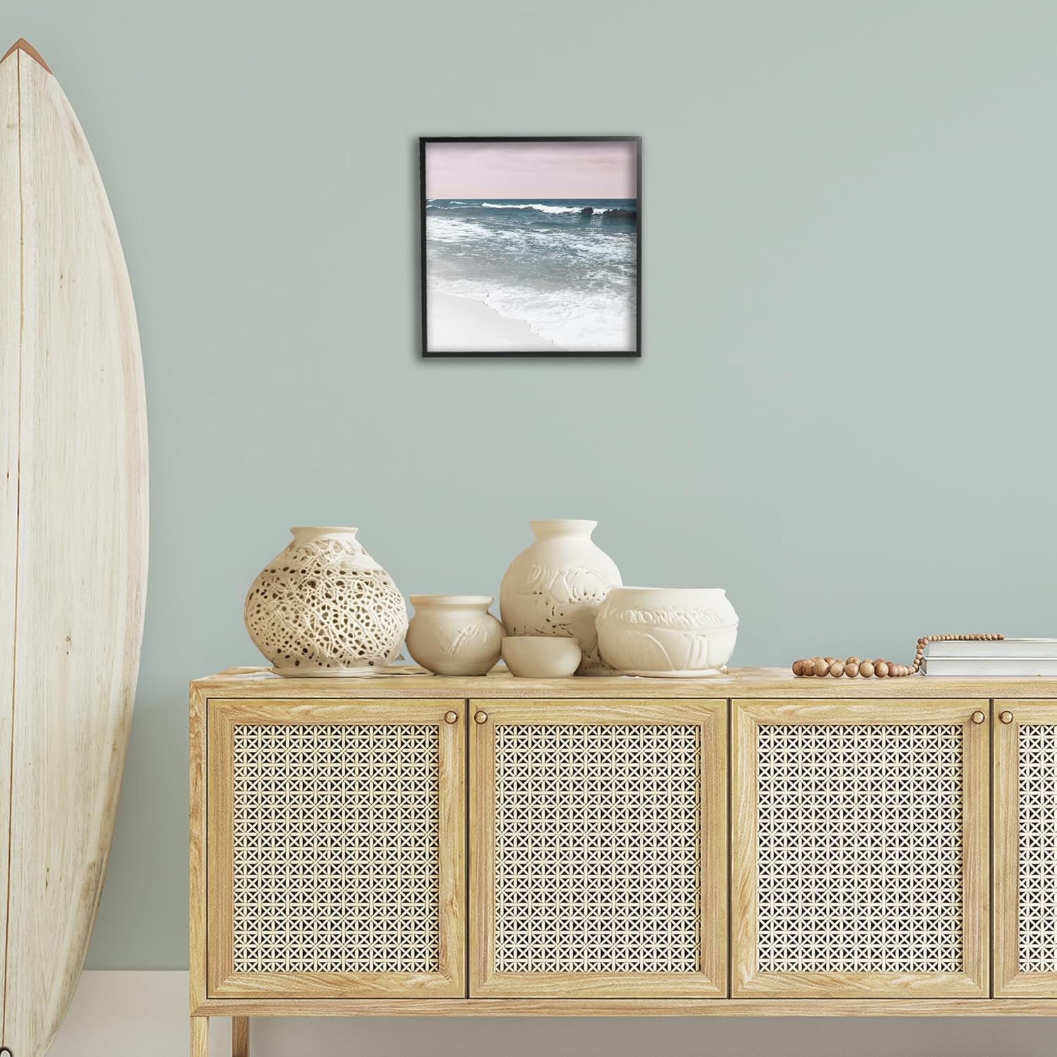 Stupell Industries Rolling Waves Seascape Framed Giclee Wall Art Design by Nan, Black Framed, 17 x 17