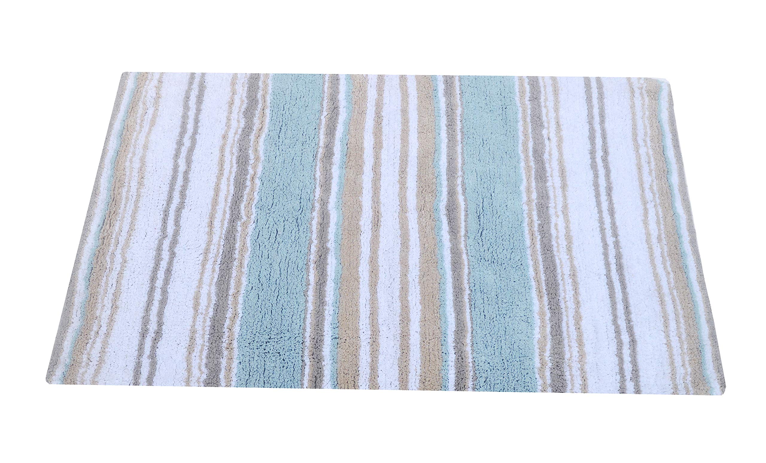 Chardin Home - 100% Pure Cotton Maui Bath Rug, 21''x34''- Coastal Blue, Beige & White.