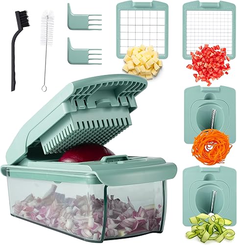 Miniatura 2 de ook with Color - Picador multifuncional de verduras 11 en 1 con recipiente, picador de alimentos para picar, picar, rebanar, juliana y espiralizar,