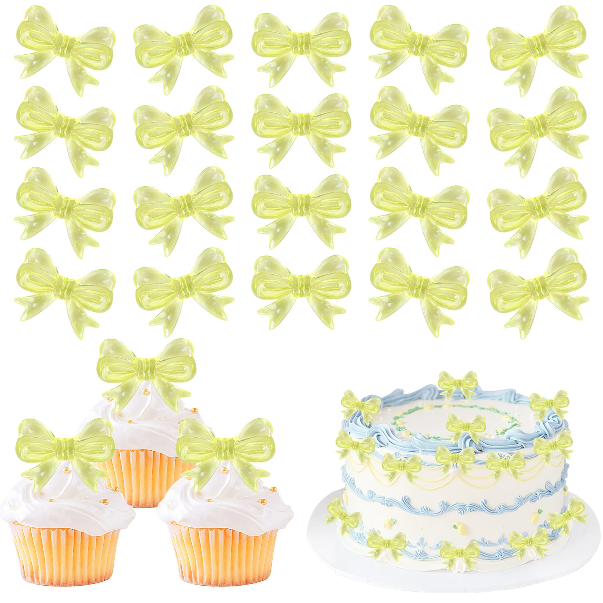Xsstarmi 30 Pack Bowknot Cupcake toppers Bow Cake Topper Decorations Bowknot Cupcake Picks for Bridal Baby Shower Girls Birthday Wedding Party Cake Decorations Yellow