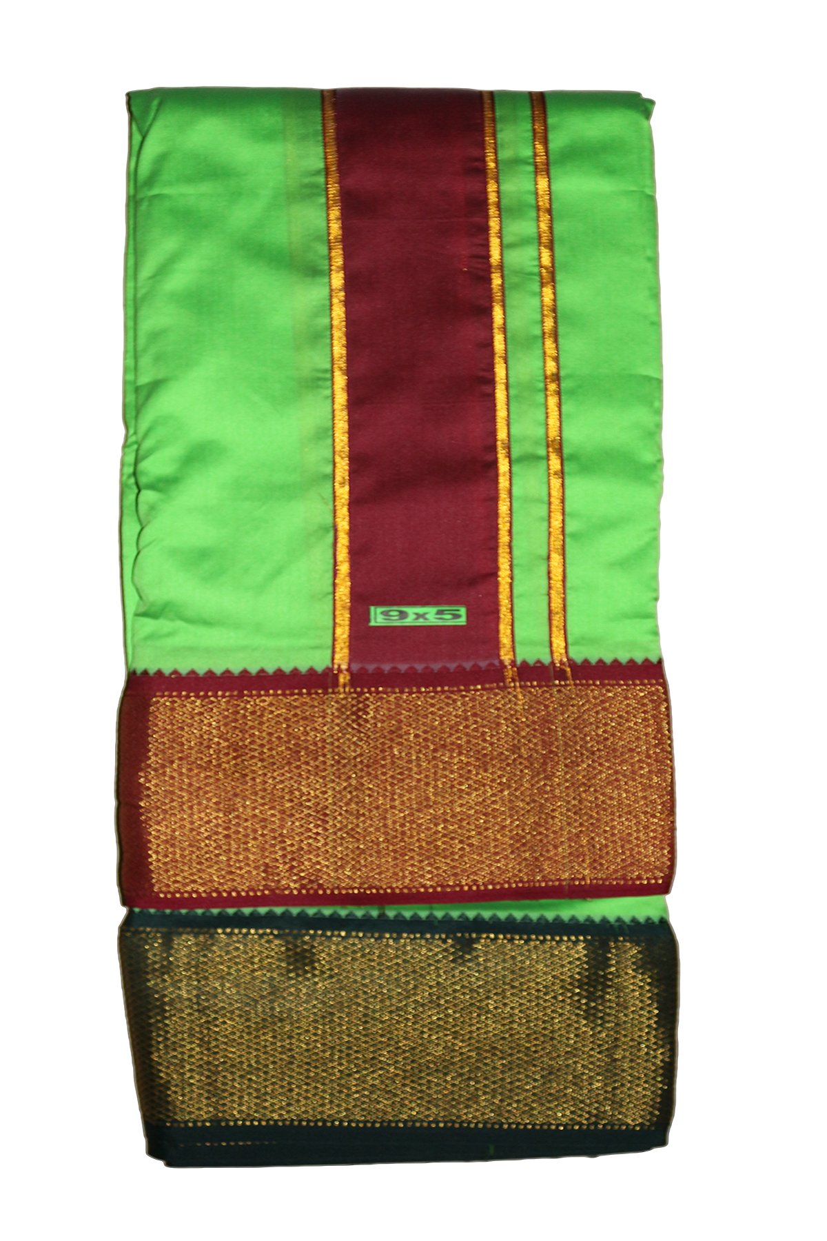 Prakasam Cotton Brand- Poly Mixing Mens Panjakejam Dhoti & Towel Set (Asha-9X5) (Light Gree)