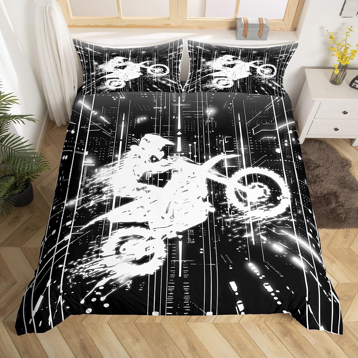 Homemissing Kids Dirt Bike Comforter Cover Double Size, Racing Motocross Bedding Set Boys Girls Motorcycle Duvet Cover Motorbike Teens Bedspread Cover Bed Set With 2 Pillow Case (No Comforter) — image 1