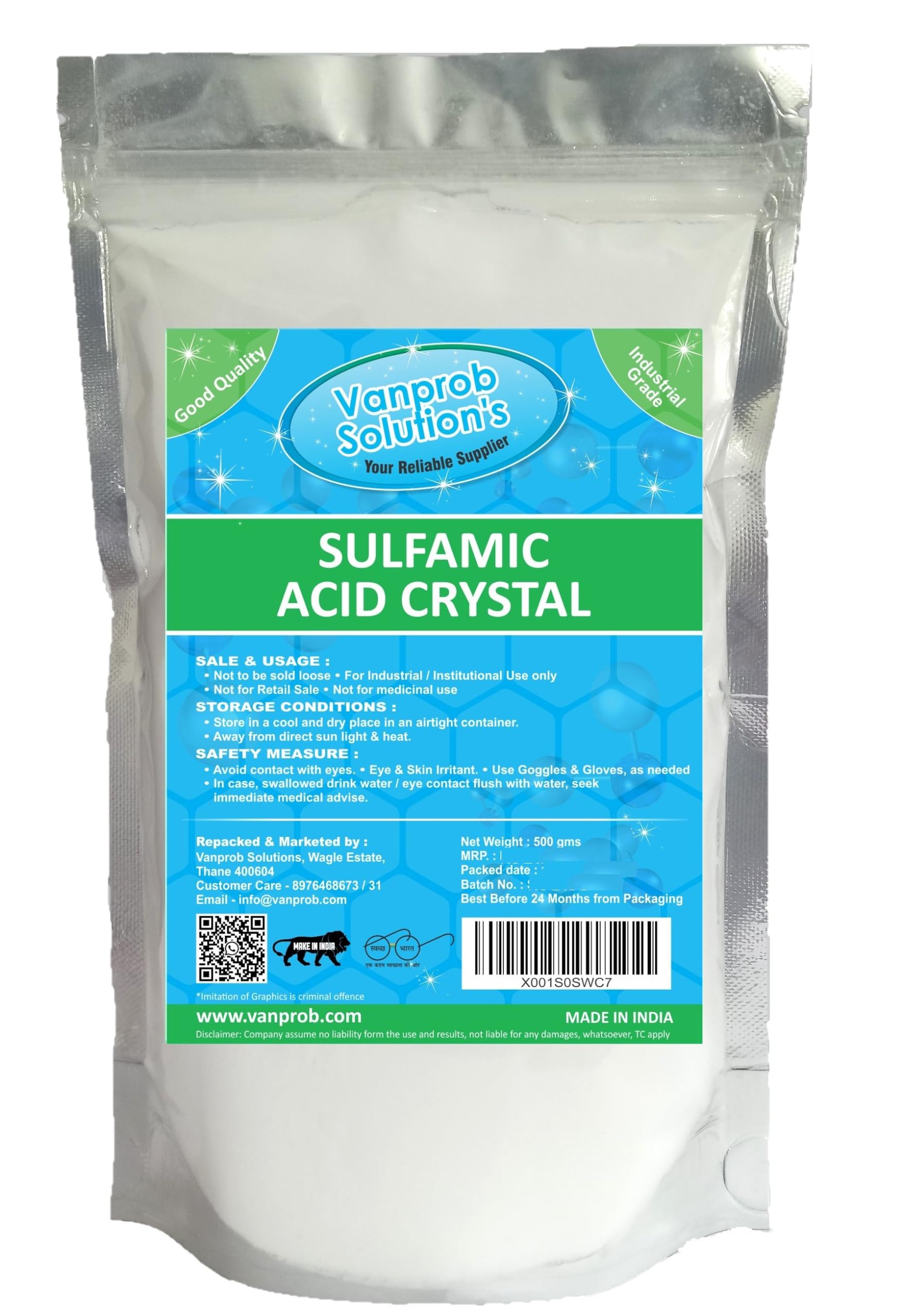 Vanprob Solutions Sulfamic Acid Cleaner Powder, Industrial Grade act as Cleaning, Descaling, Bleaching, Sanitizing Agent - 500 gms x 1 Pack (B0C4PTJ8C5) Amazon Price History, Amazon Price Tracker
