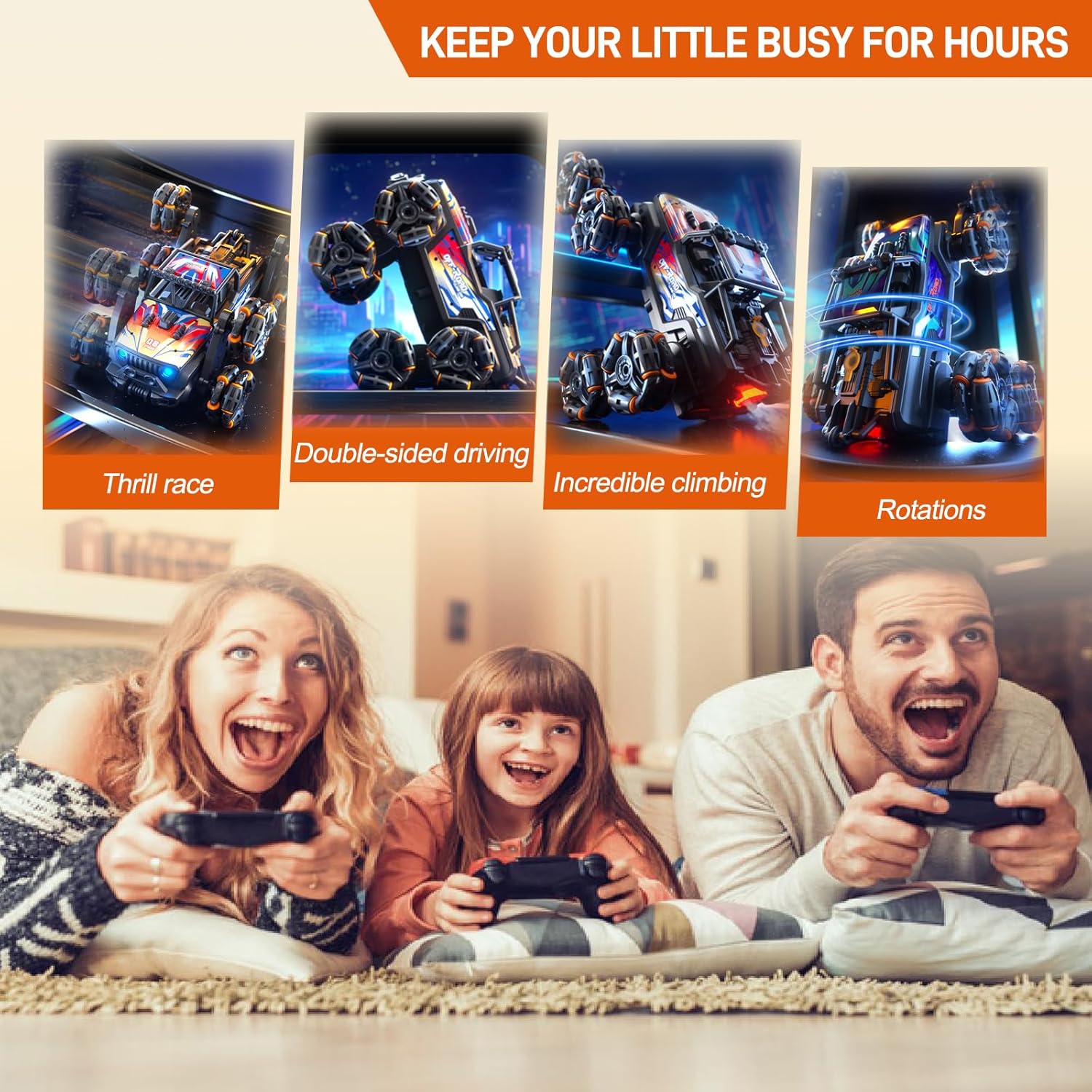 RC Stunt Car Remote Control Monster Truck - 360° Drift Car with Gesture Sensing, 45°Hill Climbing, Cool LED Lights & Music Effects - Top RC Cars Gift for Boys 8-12
