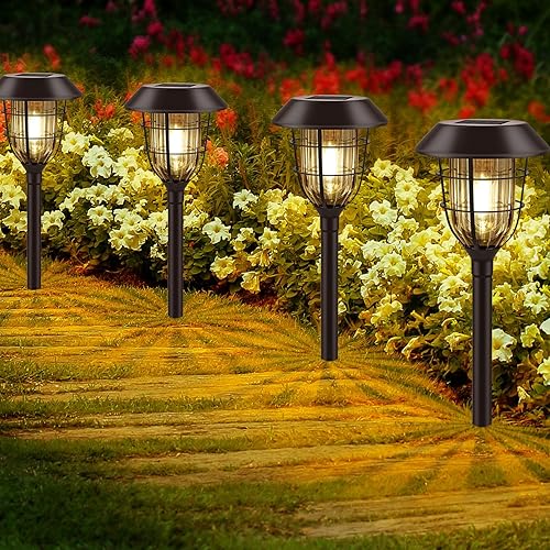 Miniatura 7 de SOLARBABY Luces solares de metal para caminos al aire libre, paquete de 2 luces solares brillantes para exteriores, impermeables, para patio,